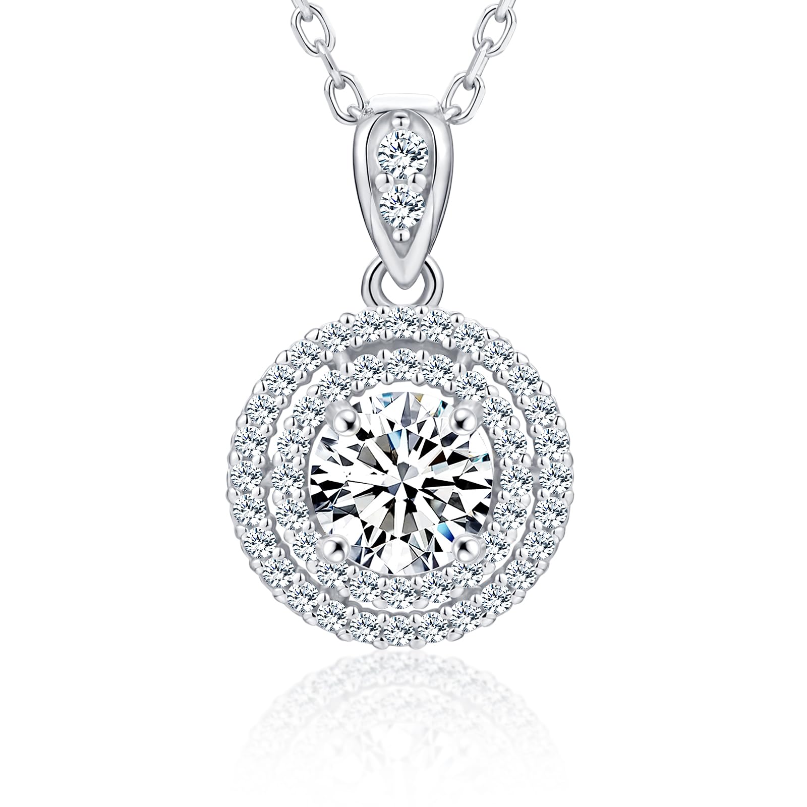 1-4CT Moissanite Pendant Necklace for Women - Sterling Silver Halo Round Heart Cut Jewelry, 18+2 Inch Adjustable Chain, Perfect Anniversary Birthday Gift for Wife Mom (Ideal for Weddings, Date Nights & Special Occasions)
