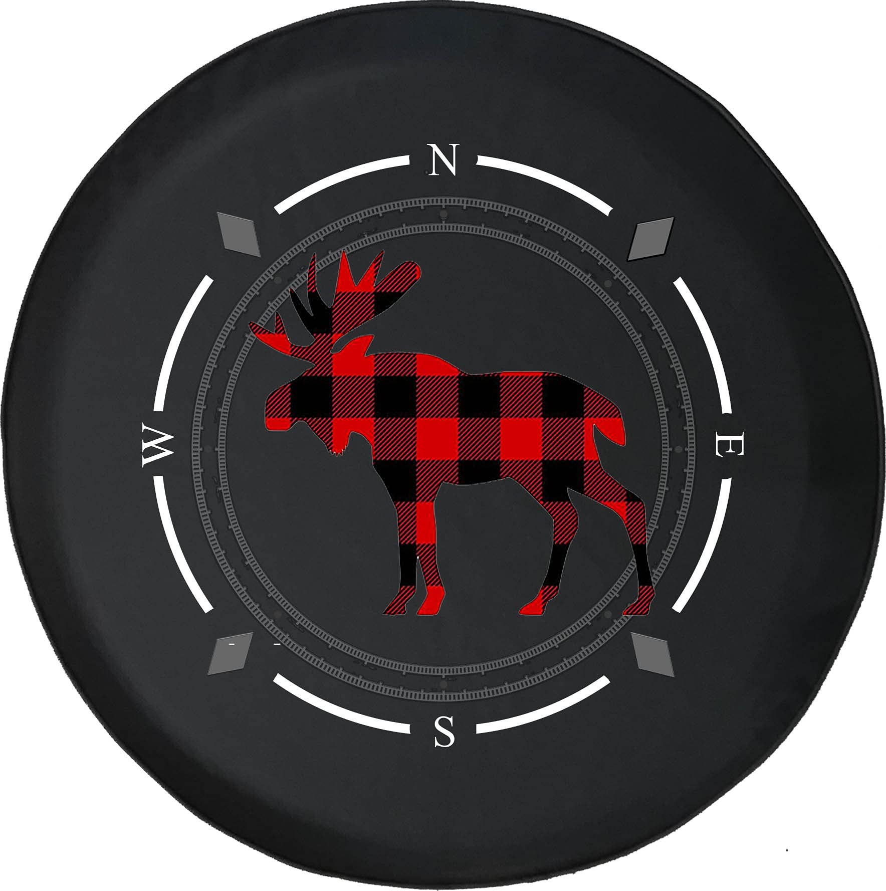Vintage Red Black Plaid Moose Spare Tire Cover - Universal Fit for SUVs, Trailers, RVs & Most Vehicles | Waterproof Wheel Protector for Outdoor Adventures & Road Trips