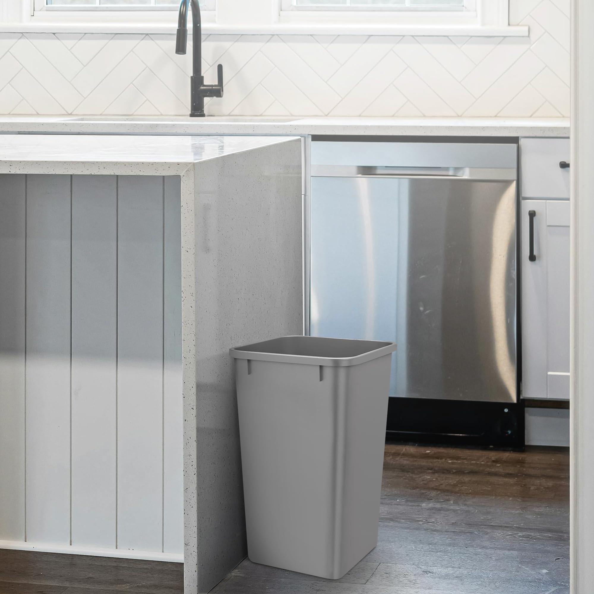 Rev-A-Shelf 27 Quart Polymer Trash Bin & Recycle Waste Container - 2 Pack, Metallic Silver (RV-1024-17-2) | Durable Kitchen Cabinet Pullout Solution for Home, RV & Office Waste Management