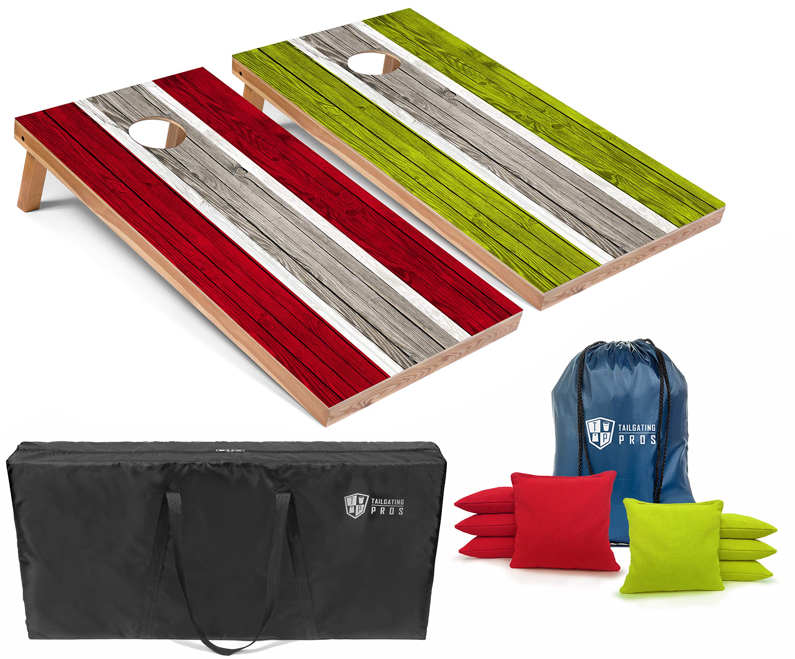 Premium Striped Lightweight Cornhole Board Set with LED Rings - 4'x2' Regulation Size, Includes 8 Bean Bags & Carrying Case - Perfect for Tailgating, Backyard Parties, and Outdoor Games
