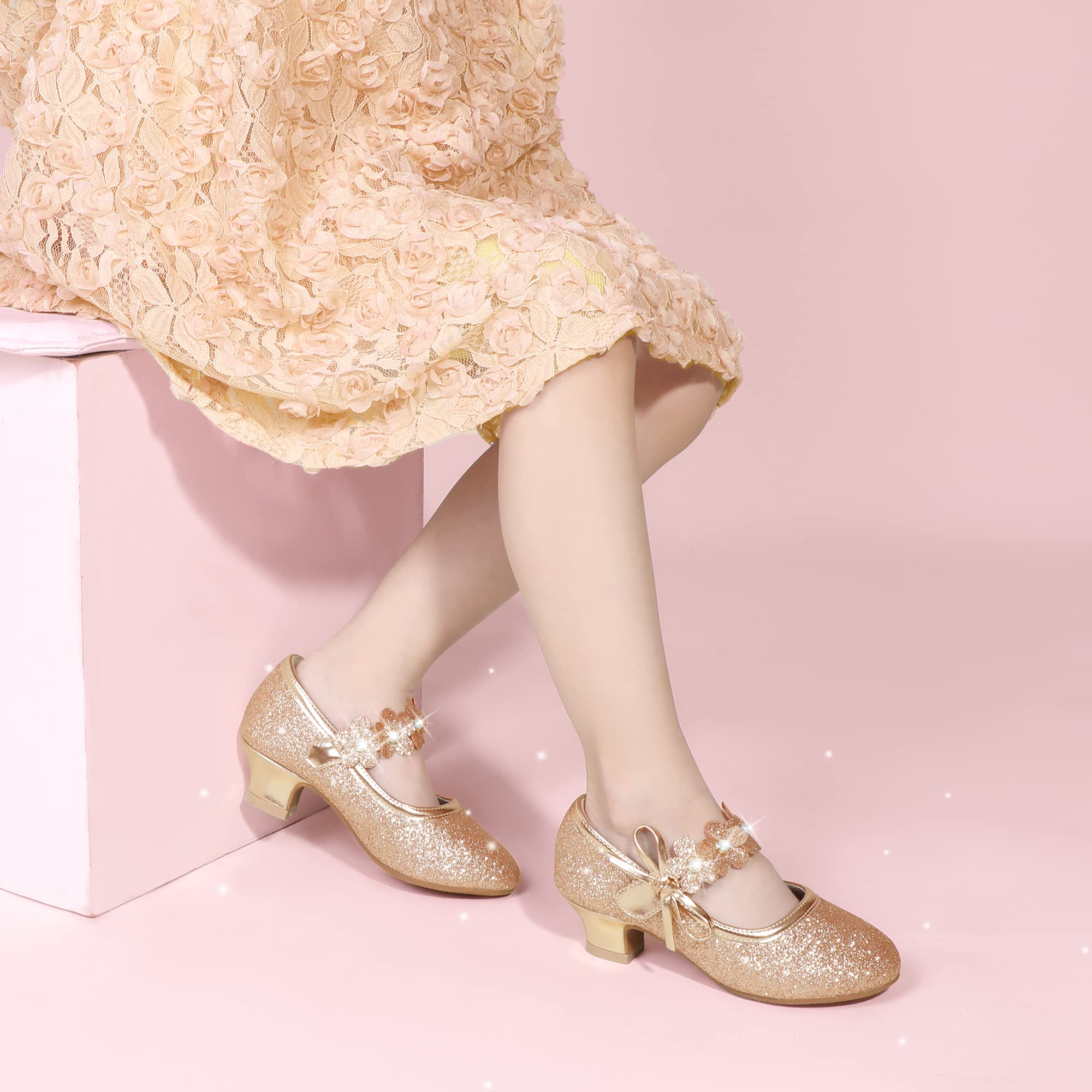 PANDANINJIA Girls Dress Shoes for Wedding & Party - Toddler Mary Jane Pumps