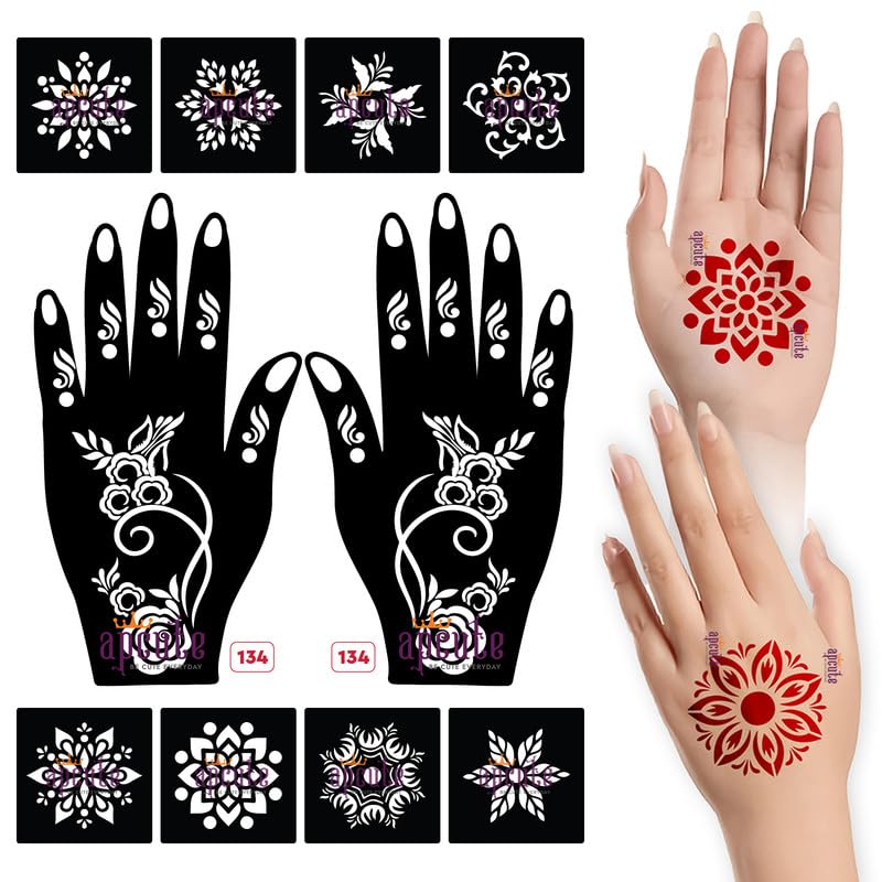 Apcute 12-Piece Beach Henna Tattoo Stencil Kit - Easy-to-Use Mehandi Stickers for Girls, Women & Kids - Perfect for Summer Parties, Beach Vacations & Festivals