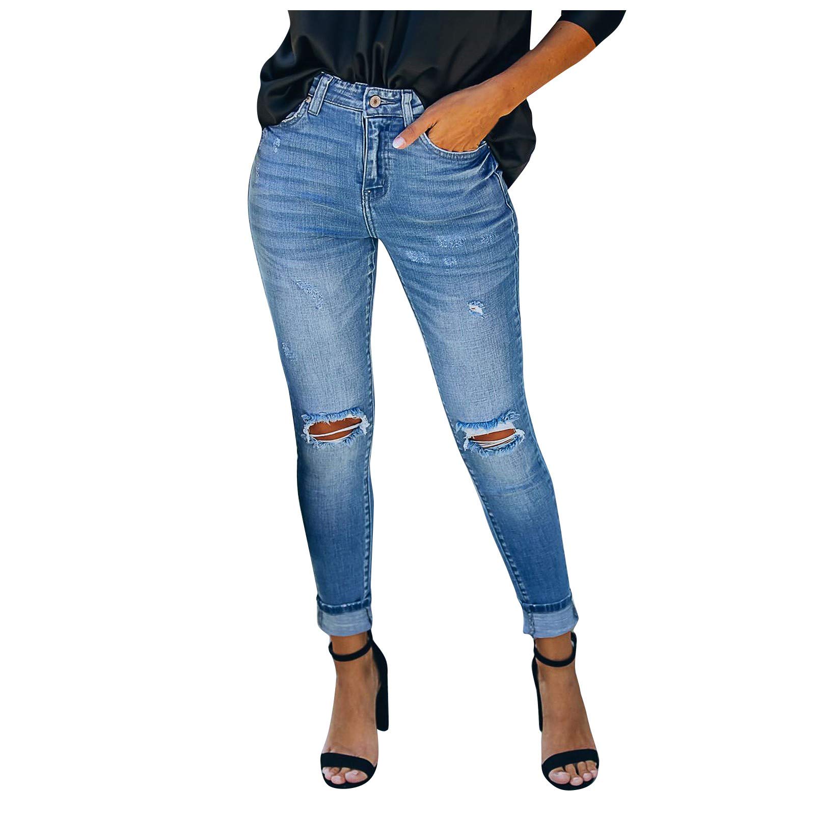 Destroyed Skinny Jeans for Women - High Waisted Stretch Ripped Distressed Denim Pants | Perfect for Casual Outfits & Streetwear Fashion