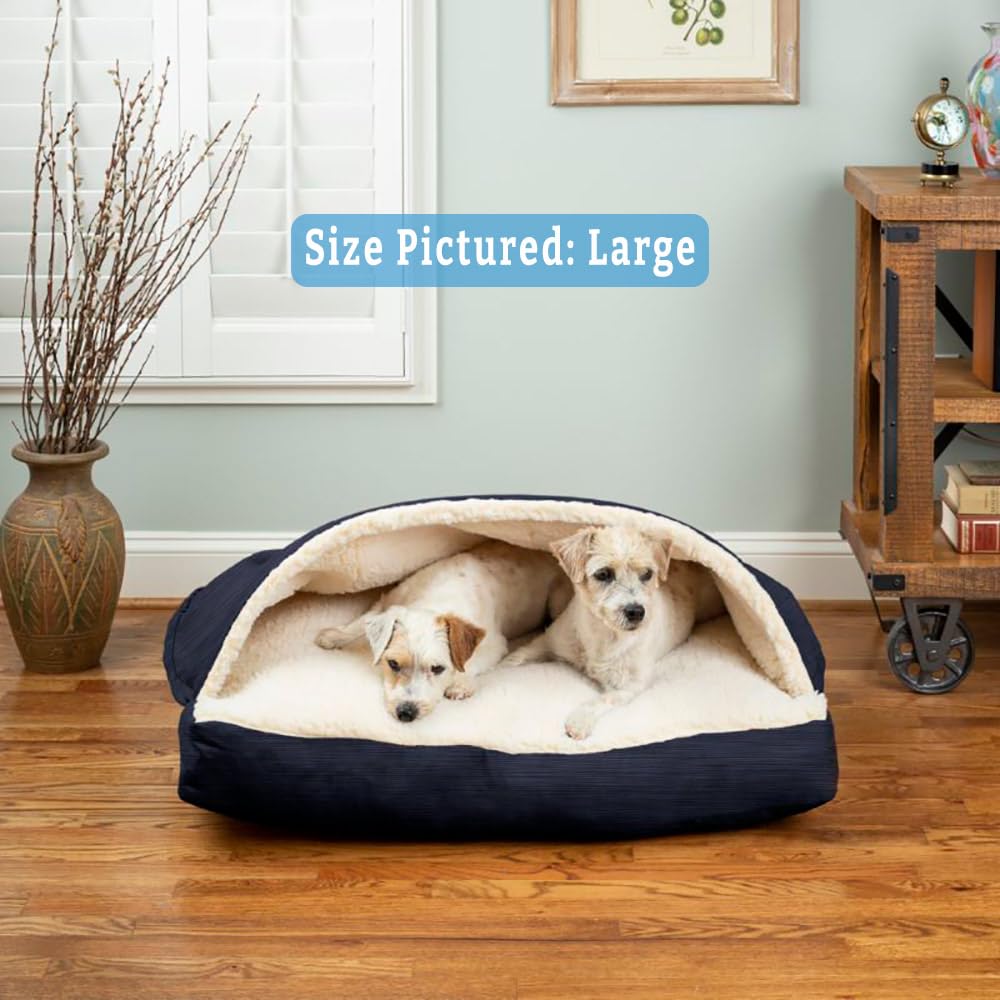 Snoozer Cozy Cave Dog Bed - Medium Size, Navy Blue Rectangle Pet Bed for Small to Medium Dogs - Perfect for Indoor Use, Crate, or Travel Comfort