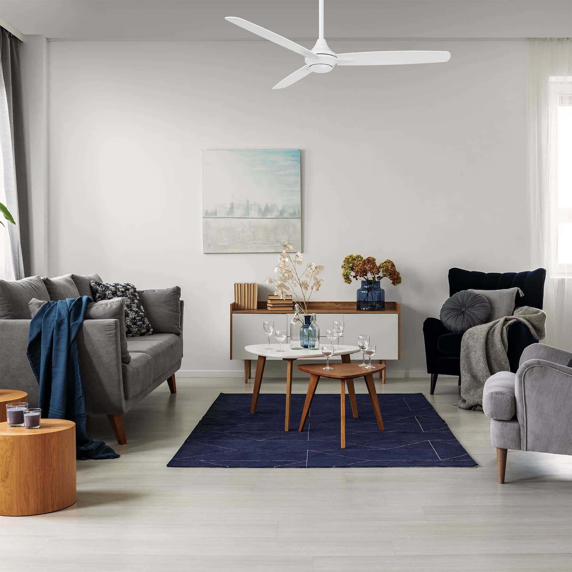 WAC Smart Blitzen 54-inch Indoor/Outoor Ceiling Fan with Remote - 3-Blade Matte White Design, Alexa & App Control (iOS/Android) - Perfect for Living Rooms, Bedrooms, and Covered Patios