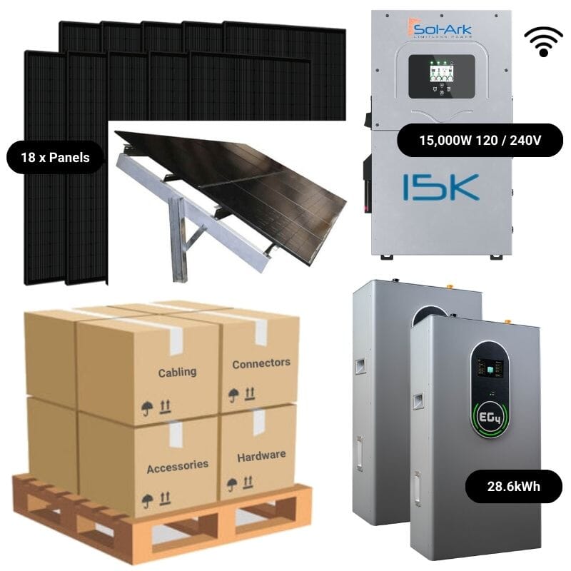 7.38kW Complete Solar Power System with Sol Ark 15K Inverter, 20.48kWh-28.6kWh Lithium Battery Bank & 18x 410W Mono Solar Panels | Off-Grid & Backup Power for Homes, Cabins, RVs | Includes Wiring Schematic [HPK PLUS]