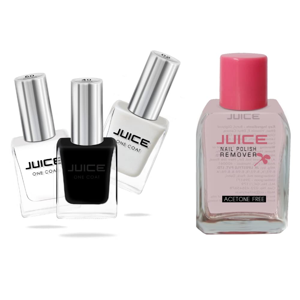 JUICE Quick-Dry Long-Lasting Nail Polish Combo Set - Chip Resistant, High Gloss Gel Finish with F&D Approved Colors (3-in-1 Kit with Polish & Remover) - Perfect for Salon, Home Manicures & Special Occasions