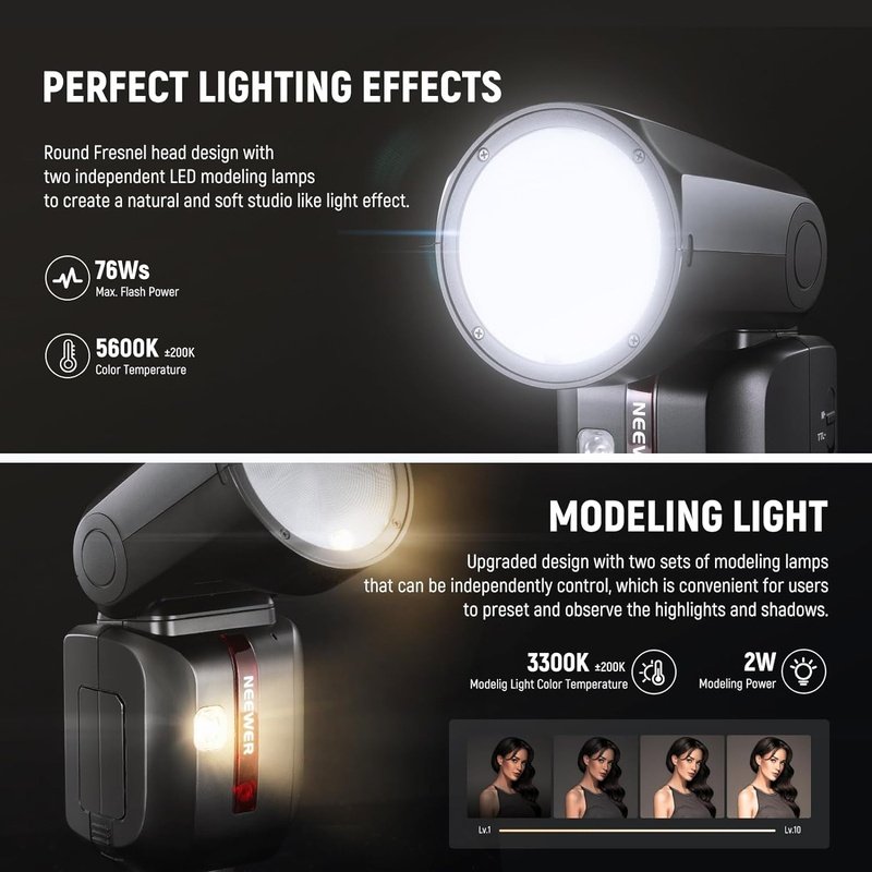 Neewer Z2 C TTL Round Head Flash Speedlite for Canon DSLR Cameras - Perfect for Portrait, Wedding, and Event Photography