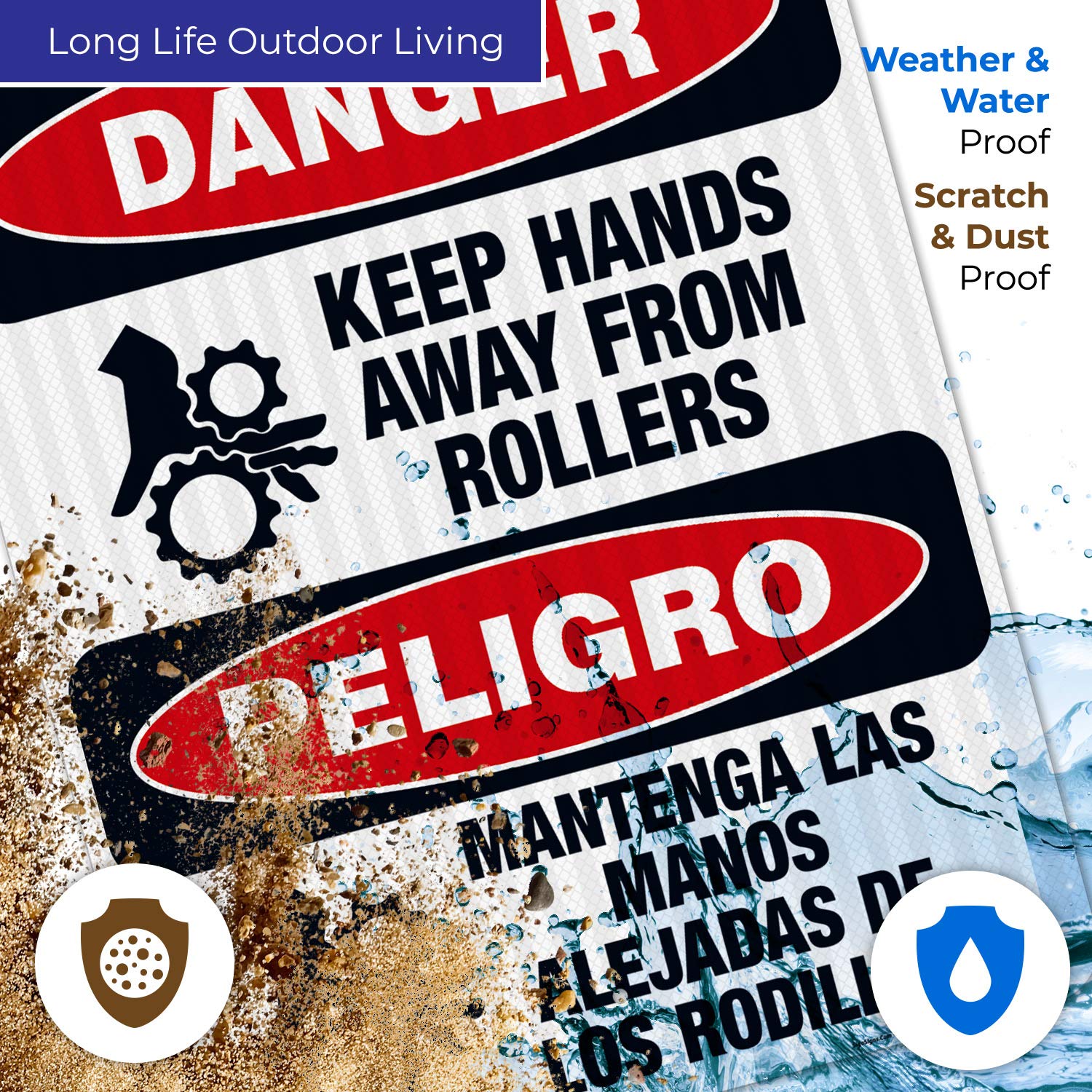 OSHA Danger Bilingual Sign - Keep Hands Away from Rollers | 24x30 Inches | 3M EGP Reflective .080 Aluminum | Fade Resistant | Indoor/Outdoor Safety Sign | Made in USA | Perfect for Factories, Warehouses & Construction Sites
