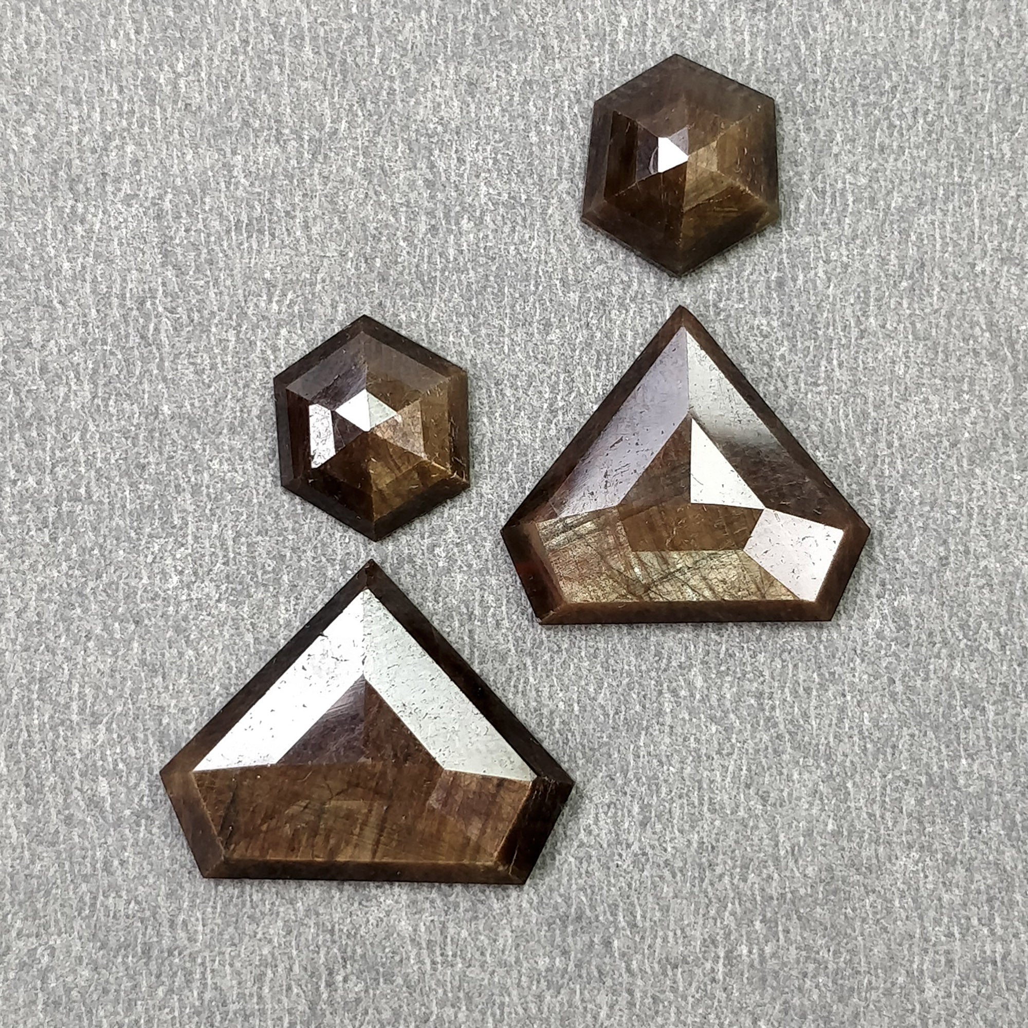 Natural Golden Brown Chocolate Sheen Sapphire Gemstone - 29.95cts Step Cut Hexagon & Uneven Shape (11x9.5mm & 16x20.5mm Pair) with Video | Perfect for Jewelry Making, Engagement Rings & Luxury Gifts