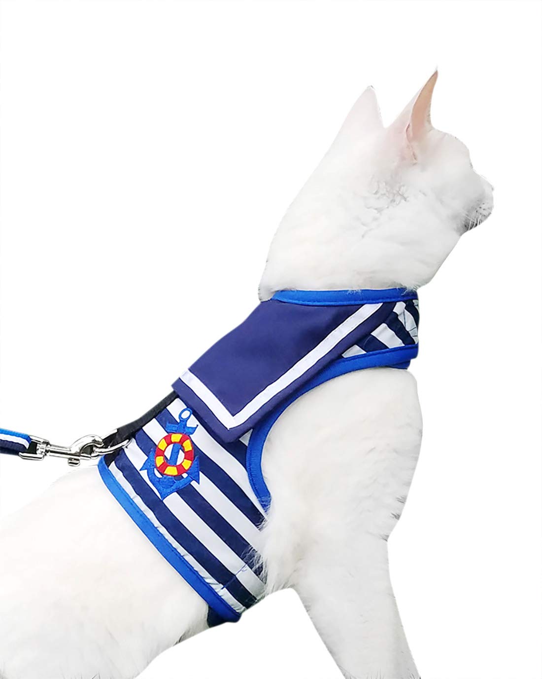 Escape-Proof Cat Harness and Leash Set - Adjustable Padded Vest Harness with Stylish Sailor Suit Design in Navy Blue (X-Small) - Perfect for Safe Outdoor Walks, Travel & Adventure