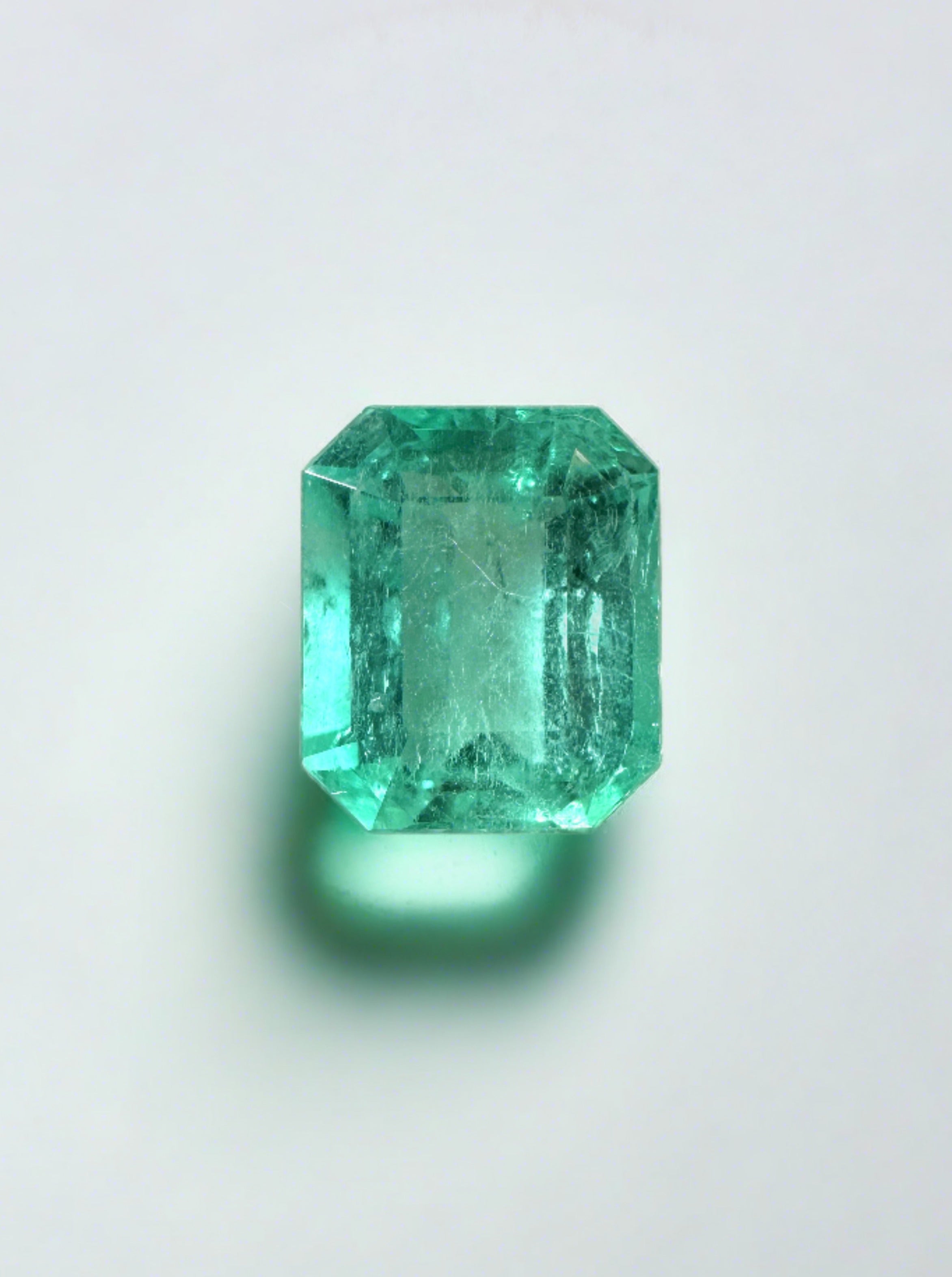 2.17 Carat 8.5x7mm Bluish Green Natural Loose Colombian Emerald Gemstone - Emerald Cut for Jewelry Making, Engagement Rings & Fine Collections