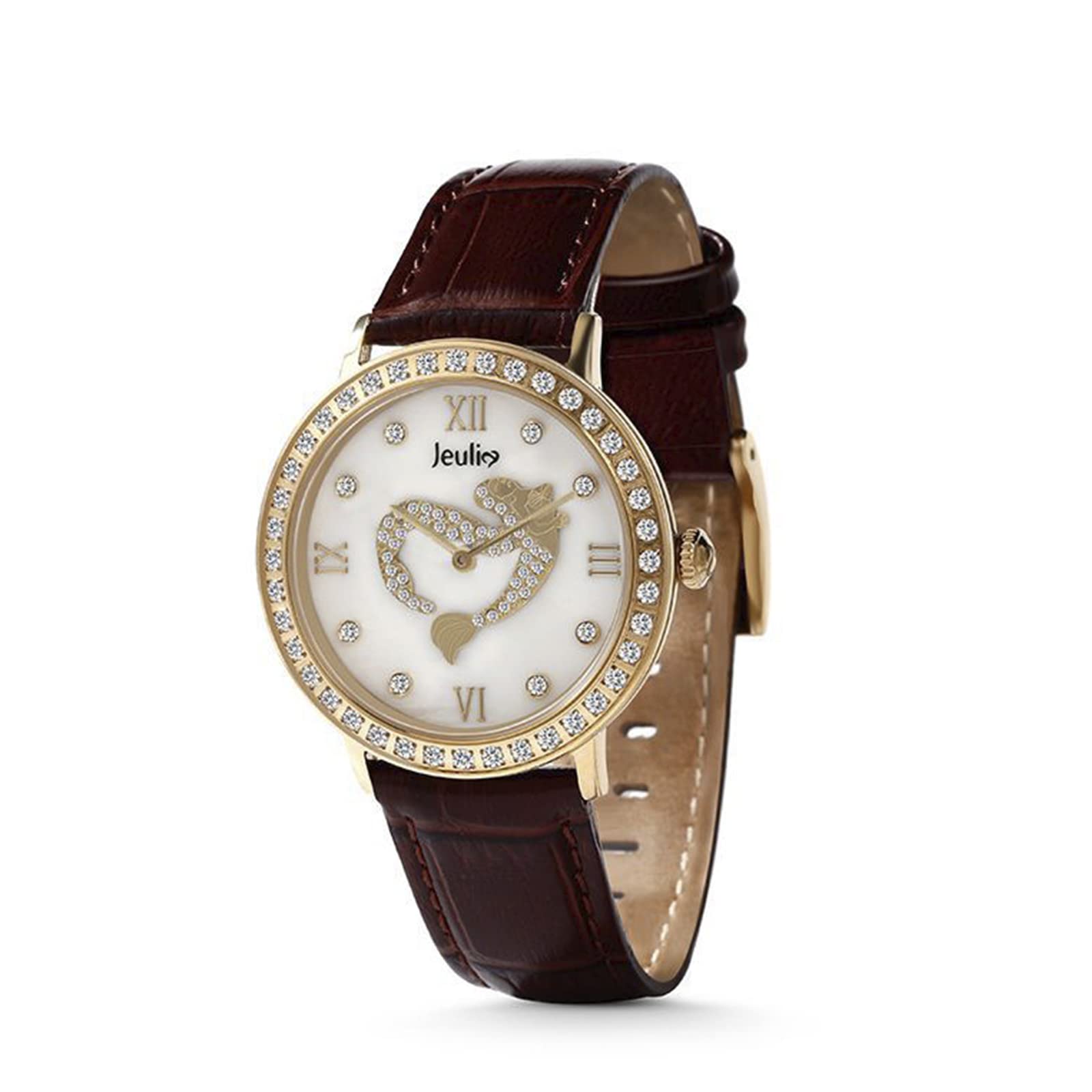 Jeulia Women's Diamond Watches - Genuine Quartz Slim Leather Wristwatch with Stainless Steel Band (Black/Brown/White) | Unisex Sports & Business Watch for Everyday Wear, Office & Special Occasions