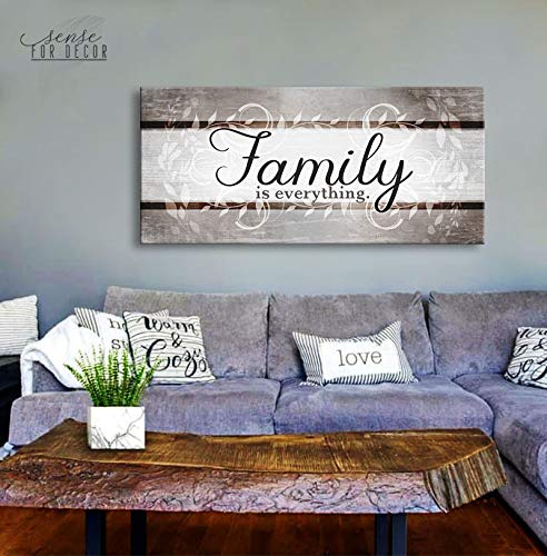 Family Is Everything Framed Wall Art - Large 60x27 Inch Farmhouse Canvas Print, Brown Rustic Home Decor for Living Room & Family Room | Perfect Gift for Housewarming & Family Gatherings