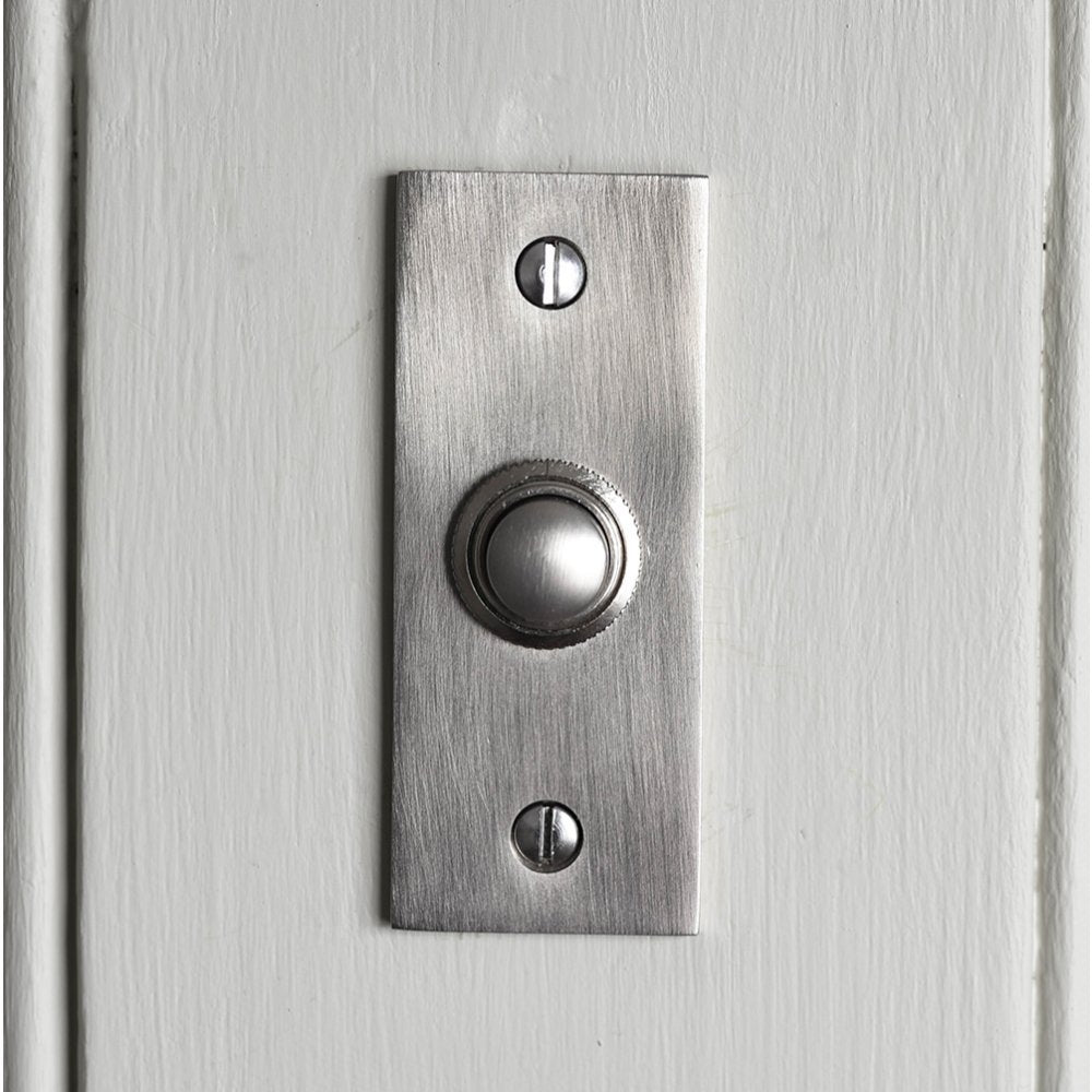 Satin Nickel Rectangular Doorbell Button - Modern & Durable Bell Push for Home Security - Perfect for Front Door, Gate & Apartment Entry