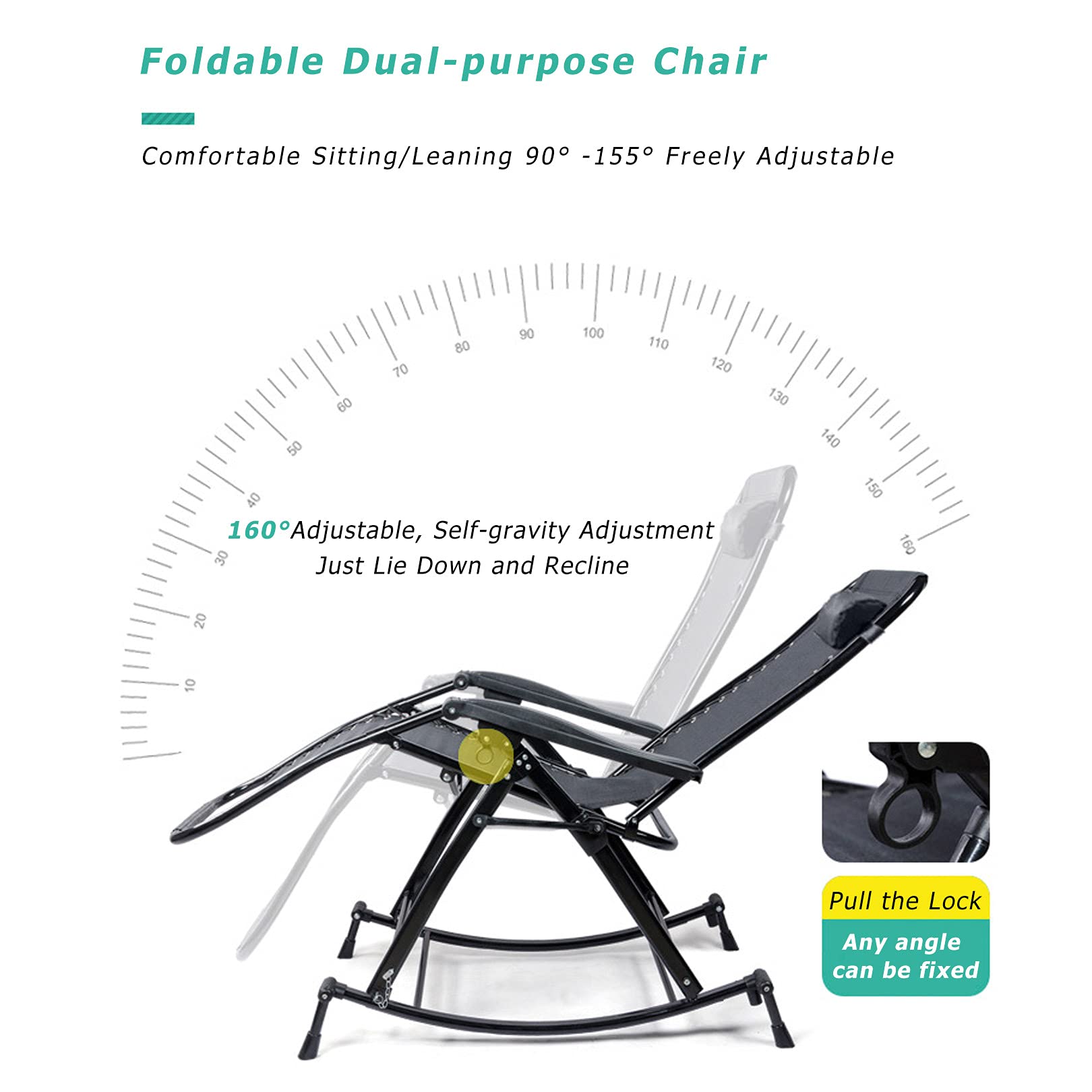 Comfortable & Breathable Rocking Lounge Chair for Adults - Portable Folding Patio Chair for Camping, Backyard, Beach - Tear & Abrasion Resistant - Perfect for Relaxing, Sunbathing & Outdoor Lounging