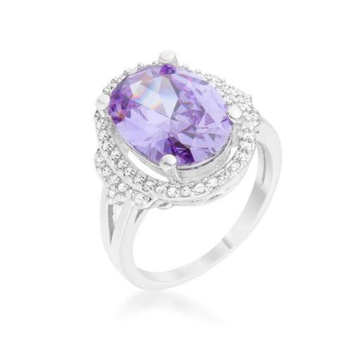5.95ct Amethyst & Cubic Zirconia Rhodium Plated Cocktail Ring for Women - Elegant Evening Party Jewelry Gift for Bridesmaid, Anniversary & Special Occasions