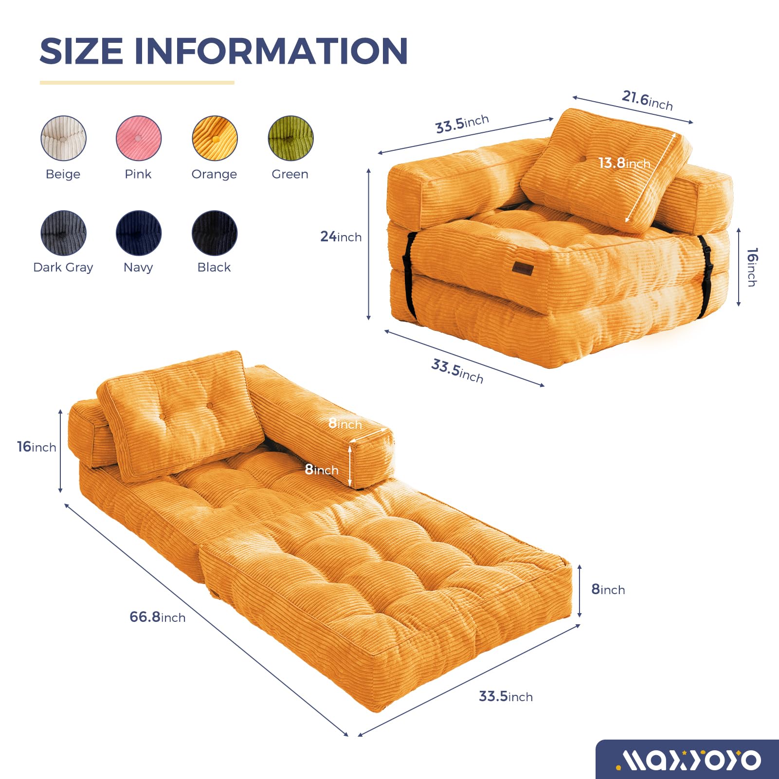 MAXYOYO L-Shaped Convertible Sofa Bed with Armrest - Space Saving Foldable Sleeper Sofa for Small Apartments, Guest Rooms & Home Office (Gray)