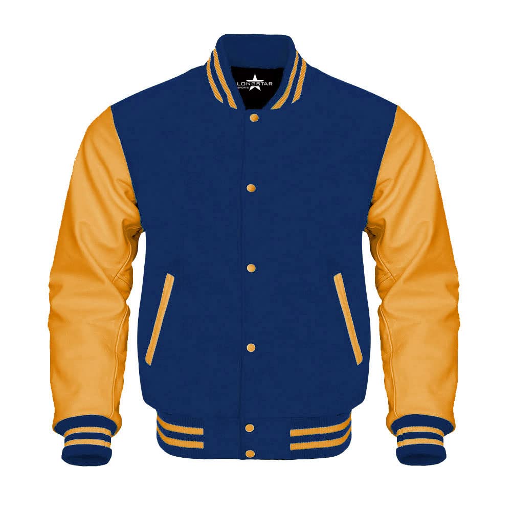 Authentic Leather Sleeves & Wool Body Baseball Varsity Letterman Jacket - Custom School Colors, Vintage Bomber Style for Sports Teams & Casual Wear
