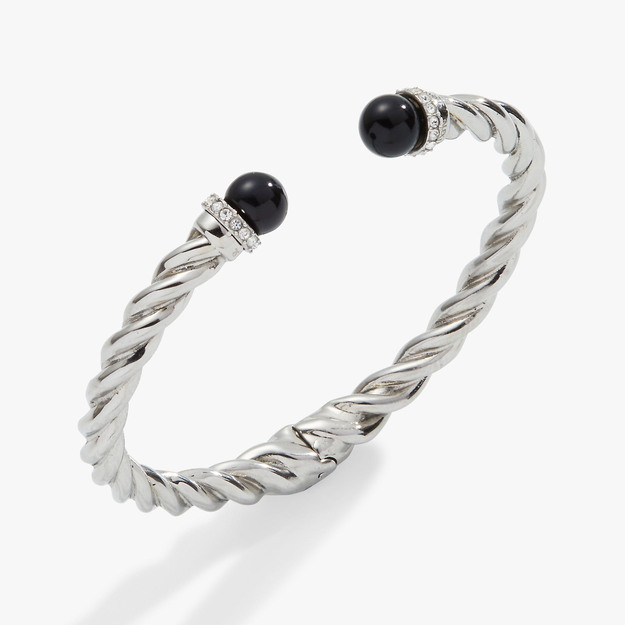 Black Onyx Hinge Bangle Bracelet for Women - Elegant Adjustable Crystal Jewelry Gift for Birthday, Anniversary & Special Occasions