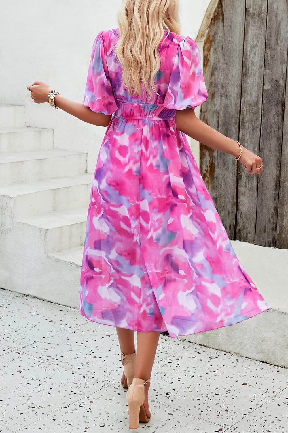 Floral Wrap V-Neck Midi Dress for Women - Short Sleeve Summer Dress with Elastic Waist | Perfect for Beach Vacations, Garden Parties & Casual Outings 2025