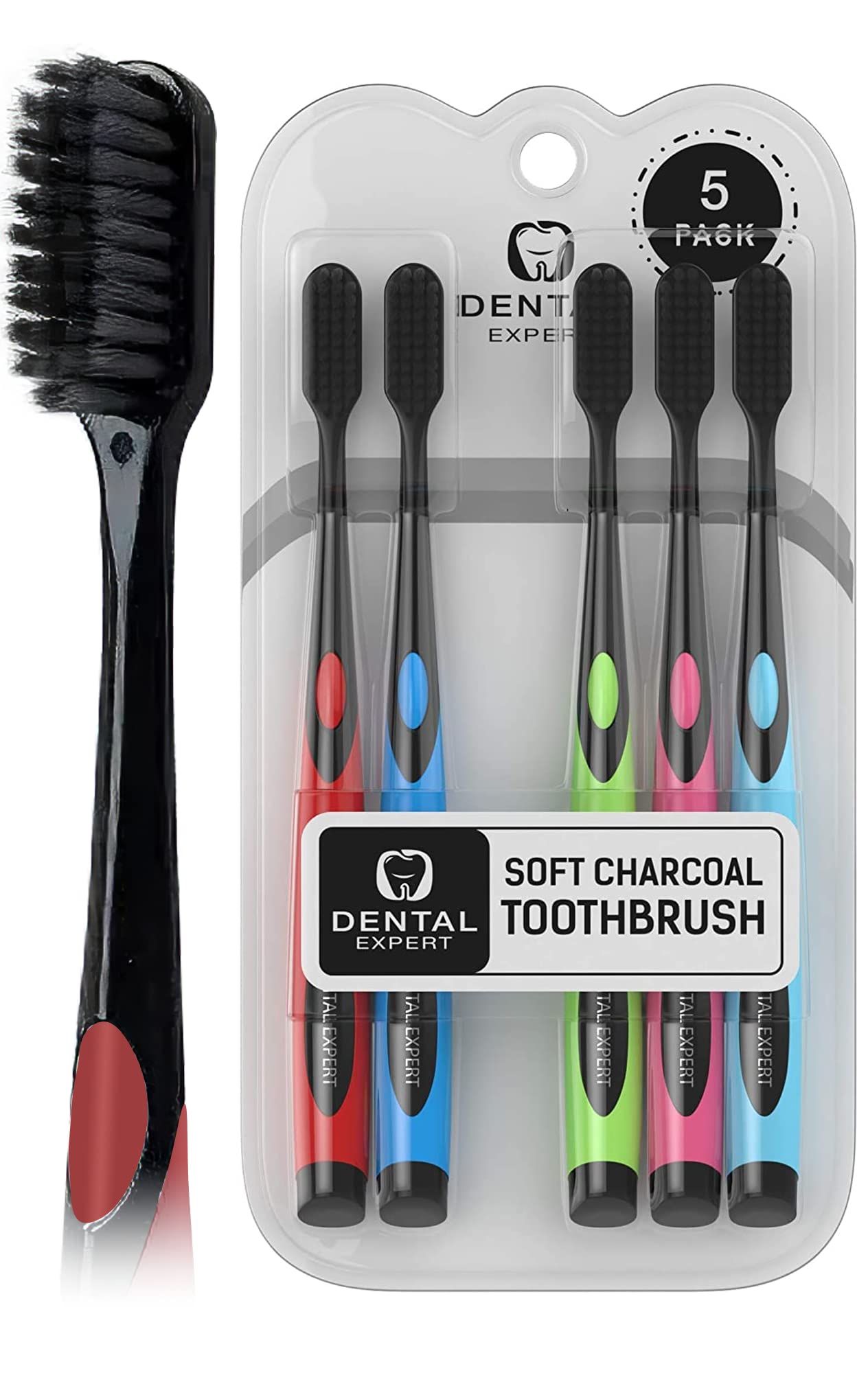 Charcoal Black Toothbrush for Adults & Kids - Soft Bristles, Slim Head for Teeth Whitening - Family Pack with Ultra Gentle Medium Tip (Mix Colors) - Perfect for Daily Oral Care and Travel