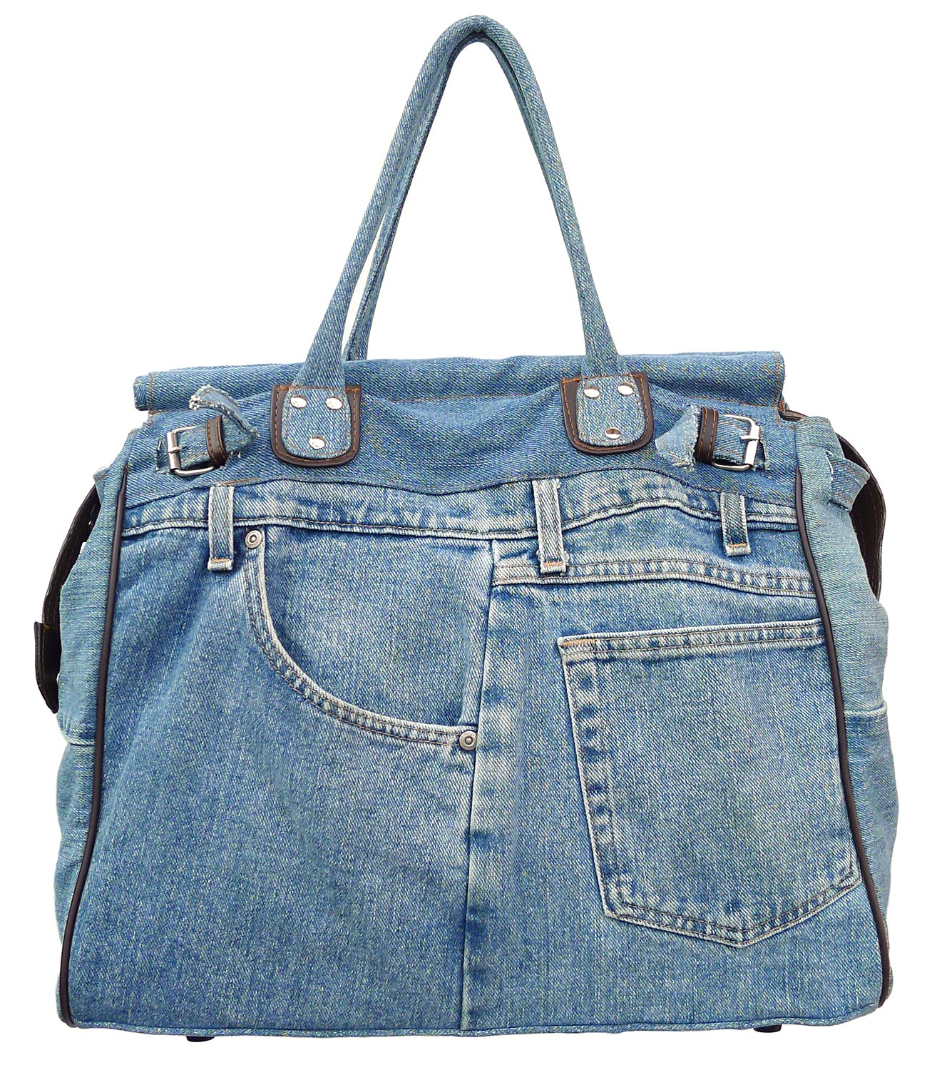 X-Large Blue Denim Double Top Handle Tote Bag for Women - Stylish Shopper Handbag Purse for Work, Travel & Everyday Use