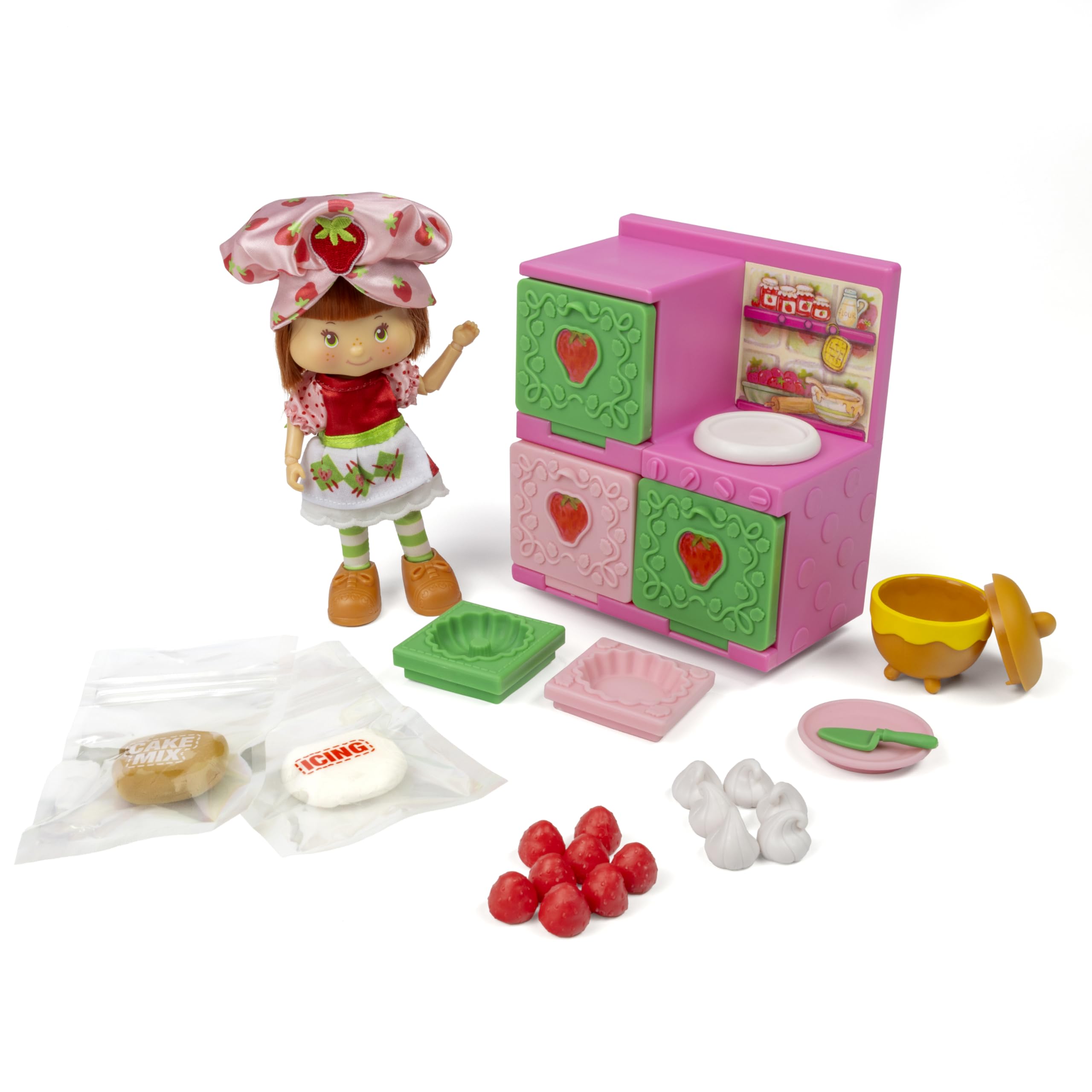 Strawberry Shortcake Sweet Scented 5.5-inch Posable Fashion Doll with Baking Dress & Berry Bake Playset - Oven, Baking Mixes & Cooking Accessories for Kids Pretend Play & Collectible Display