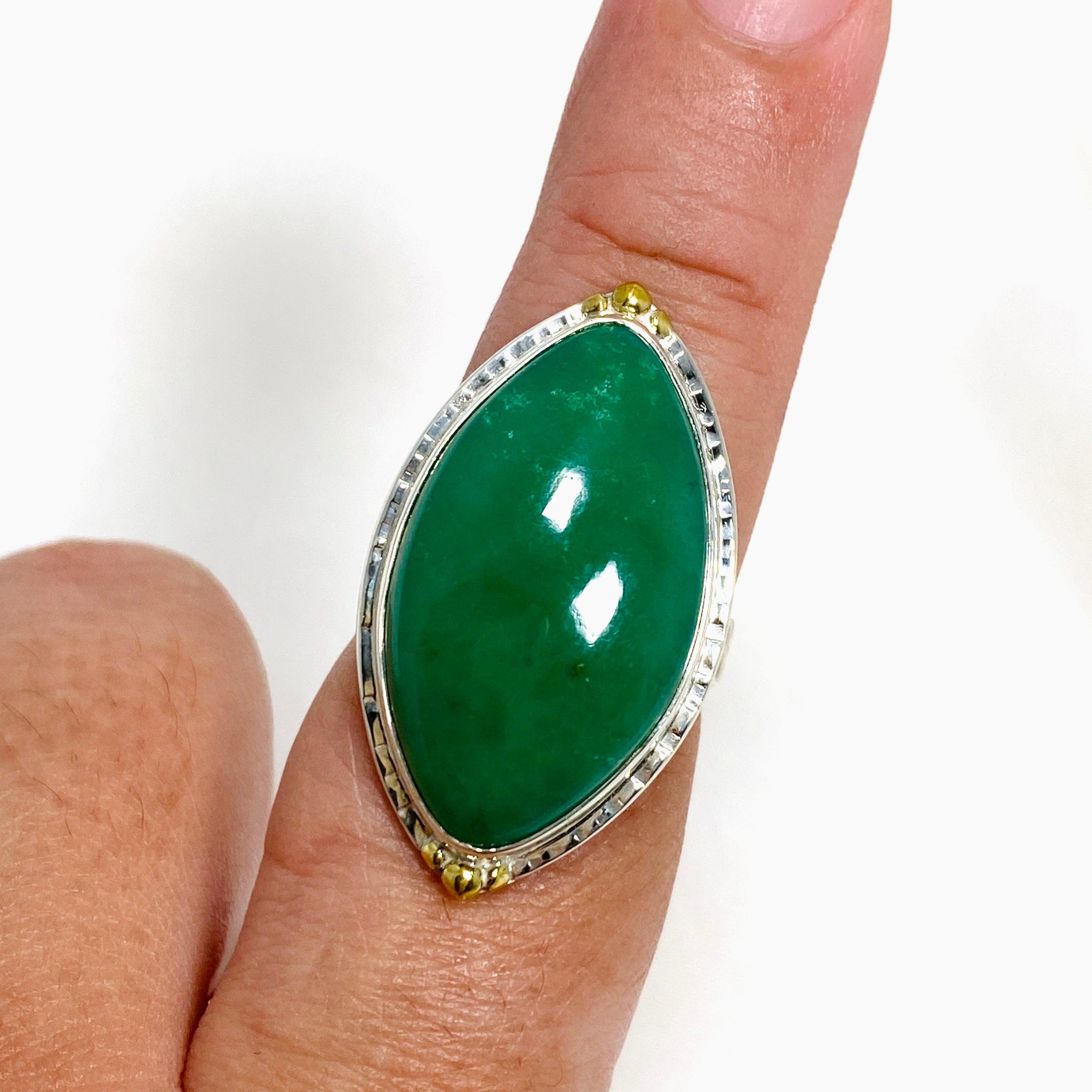 Chrysoprase Marquise Ring in Decorative Setting - Size 9 KRGJ3243 | Elegant Green Gemstone Jewelry for Women, Perfect for Weddings, Parties & Special Occasions