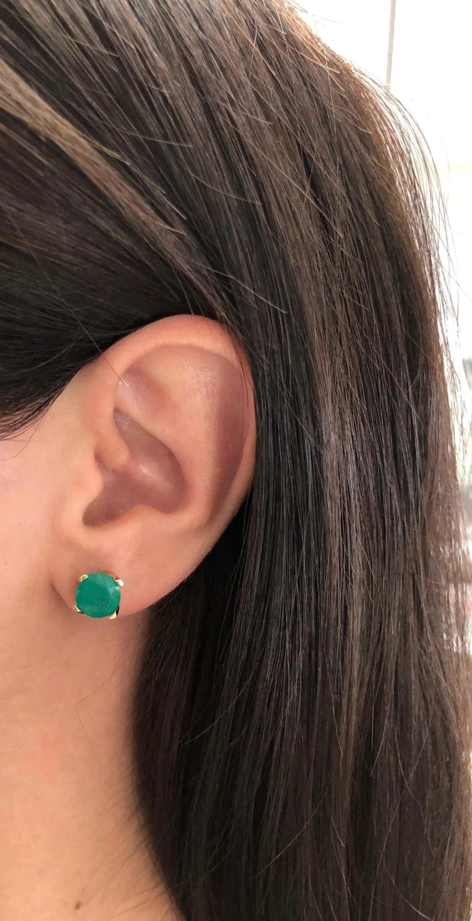 3.75tcw Round Classic Stud Basket Emerald Earrings in 14K Gold – Elegant Jewelry for Women, Perfect for Weddings, Parties & Special Occasions