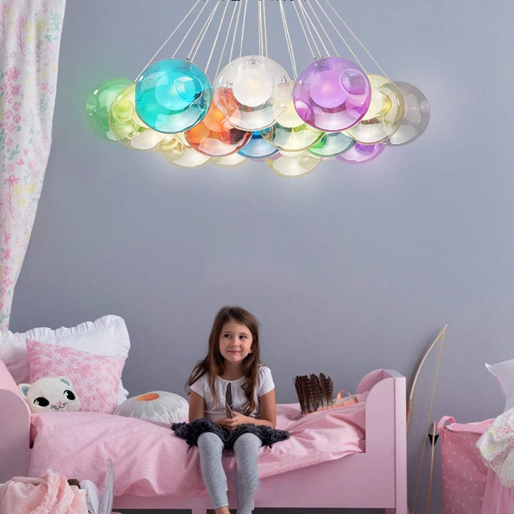 19 Bubbles Modern Glass Ball Chandelier - Multi-Colored LED Pendant Light for Stairs, Bedroom, Kids Room, Restaurant, Living Room & Clothing Store - Elegant Lighting for Home & Commercial Spaces
