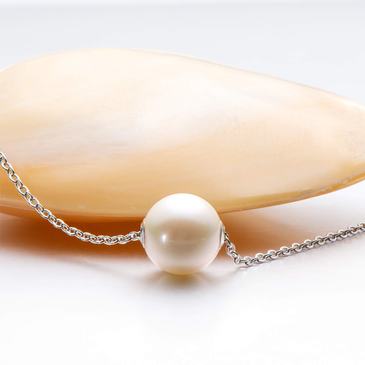 18K Gold White Pearl Pendant Necklace - 9.5-10mm Freshwater Cultured Single Pearl Jewelry for Women, Wife, Mom | Valentine's Day, Anniversary, Birthday Gift | Elegant Necklace for Wedding, Party & Special Occasions (White Gold/Yellow Gold)