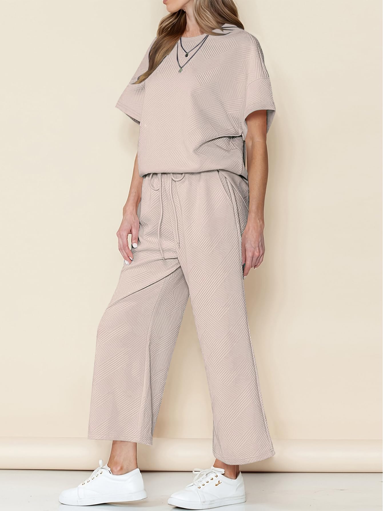 YKR Women's 2-Piece Lounge Set - Soft Knit Short Sleeve Pullover Top & Wide Leg Pants - Comfortable Summer Outfit 2024 - Perfect for Home Relaxation, Yoga, and Casual Outings