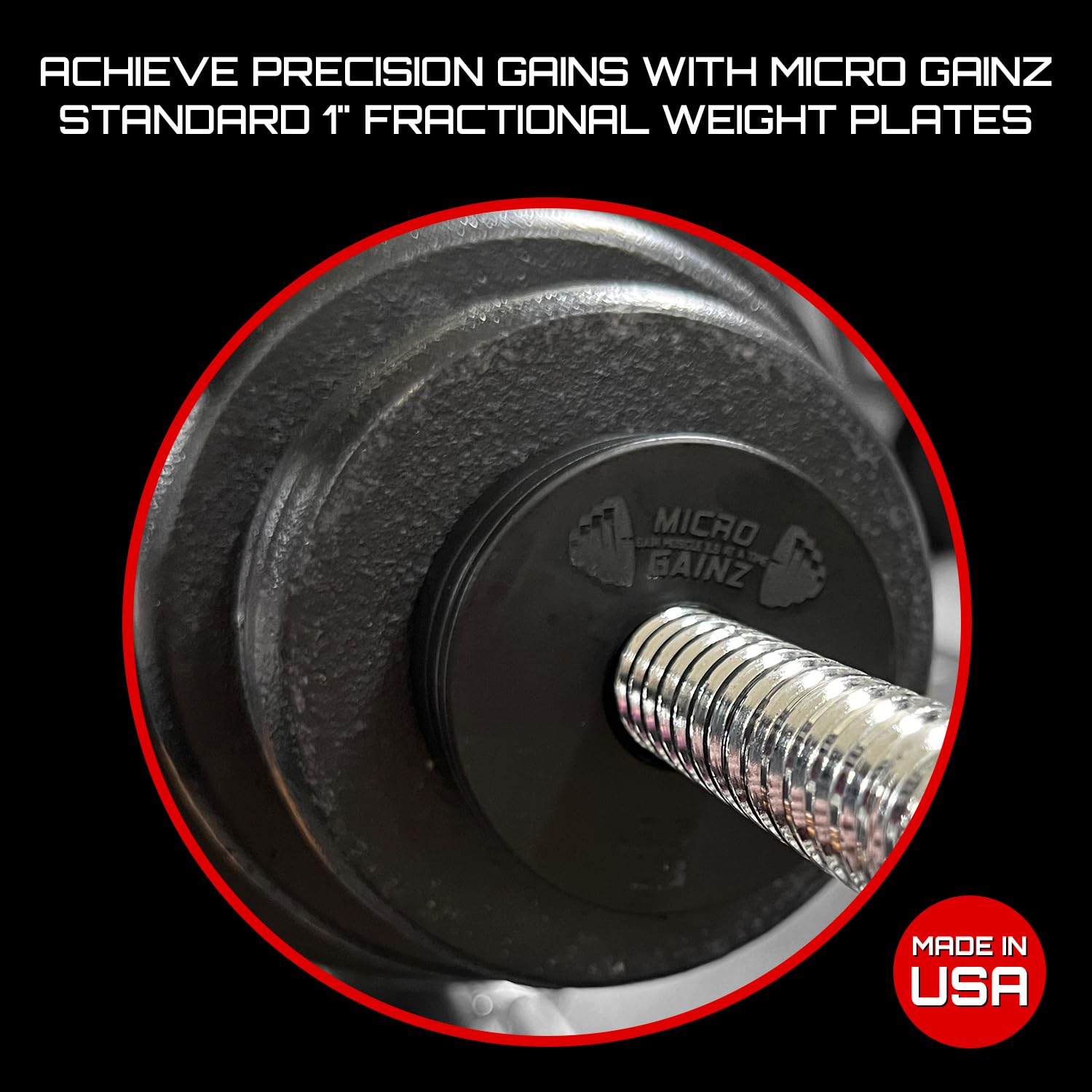 Micro Gainz 1-Inch Center Hole Fractional Weight Plates Set of 2 (0.25LB-1.25LB) - Black Standard Olympic Plates for Barbells & Dumbbells - USA Made - Perfect for Home Gym, Strength Training & Weightlifting Accessories