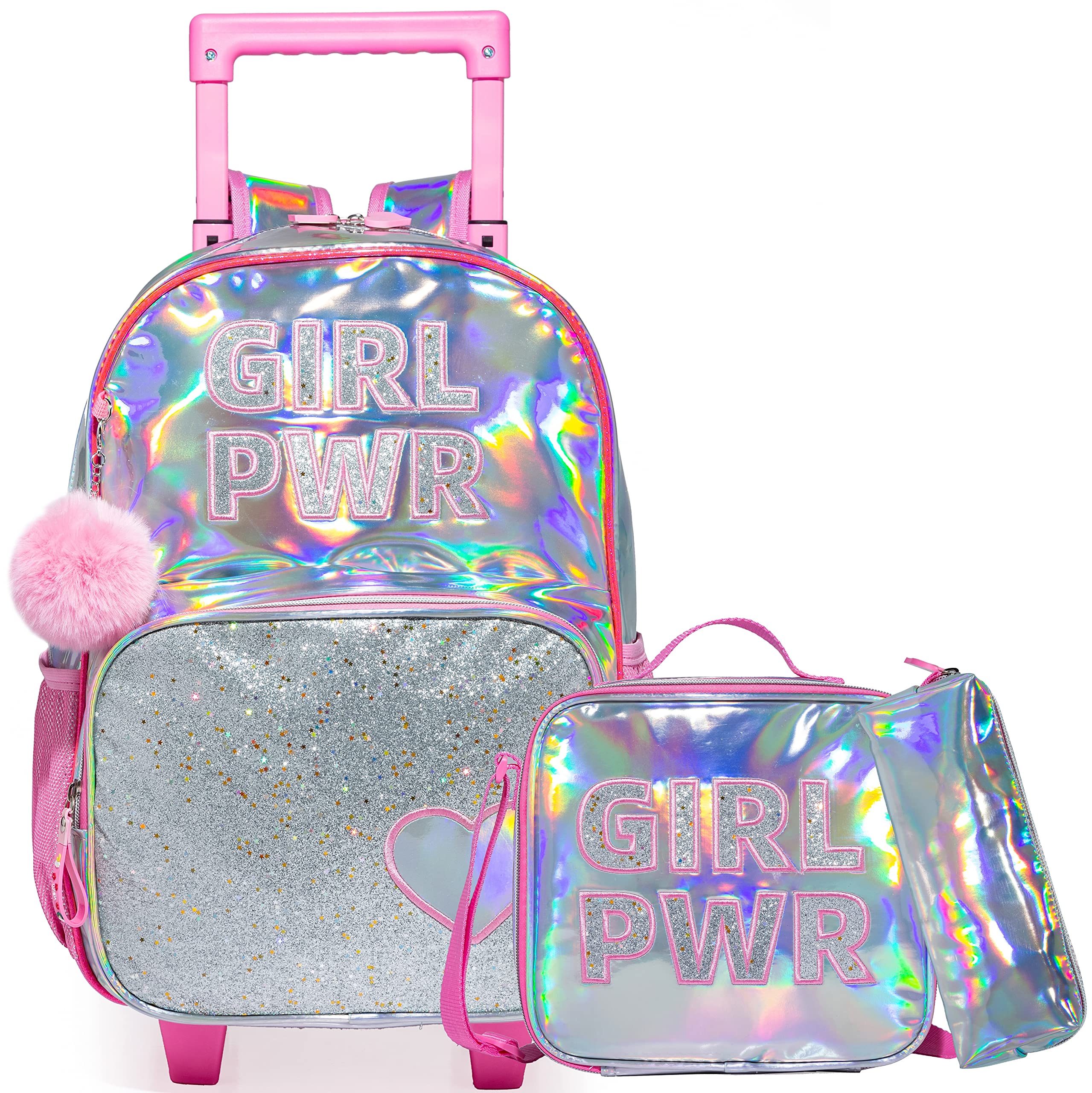 **Rolling Backpack for Girls - Kids Wheeled Backpack with Lunch Bag for Elementary & Kindergarten - Durable Carry-On Luggage for School, Travel & Daily Use**