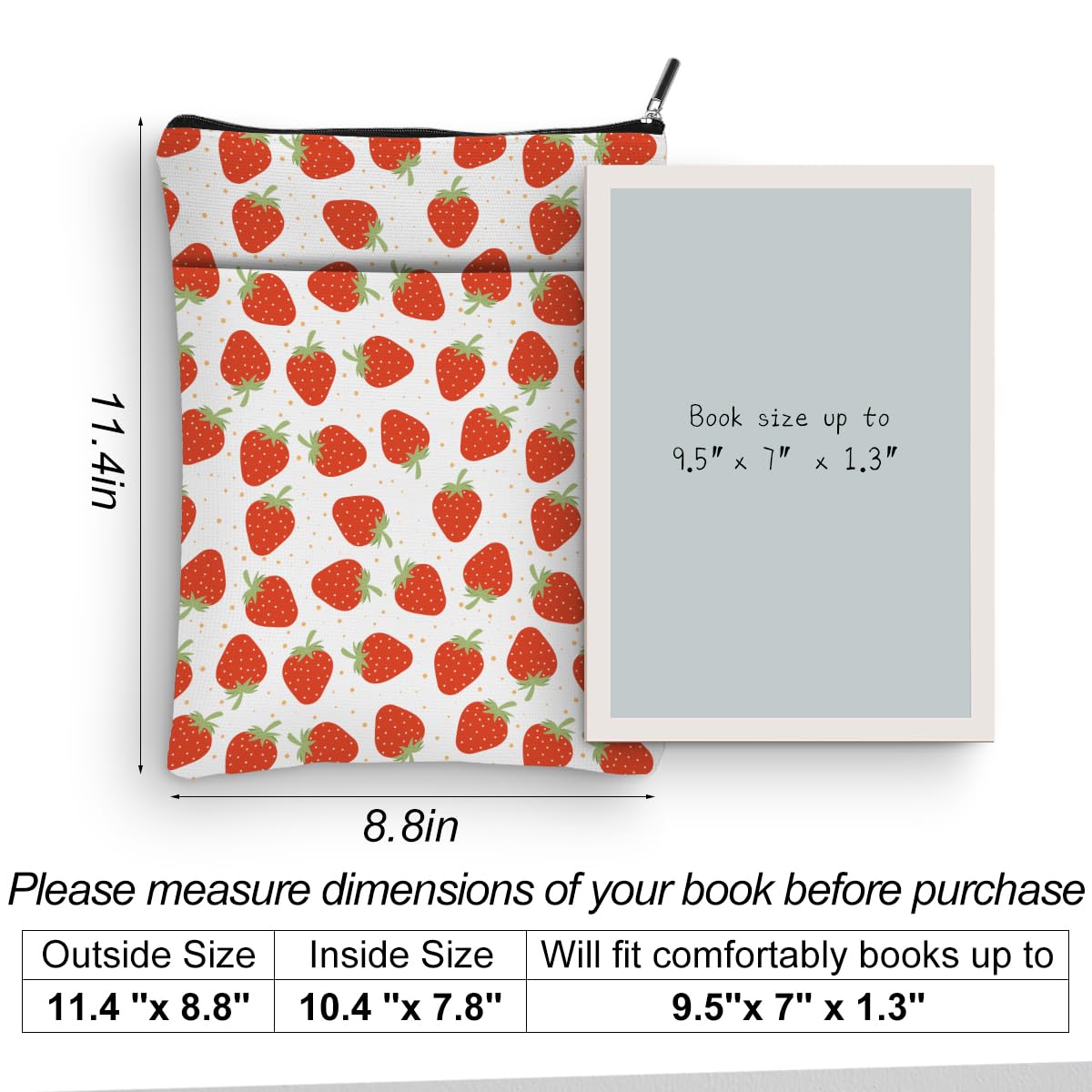 Book Sleeve Protector Cover - Perfect Gift for Book Lovers, Librarians & Bookworms - Ideal for Mother's Day, Graduation & Birthday - Strawberry Design for Bibliophiles - Great for Reading, Travel & Book Club Meetings
