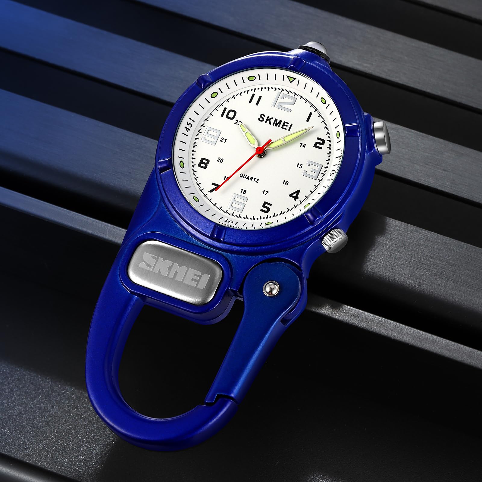 Clip On Carabiner Watch with Flashlight & Second Hand - Unisex Pocket Watch for Nursing, Backpack, Belt - Portable Outdoor Watch for Field Work, Climbing, Hiking & Sports Activities | Perfect for Adventurers, Nurses & Outdoor Enthusiasts