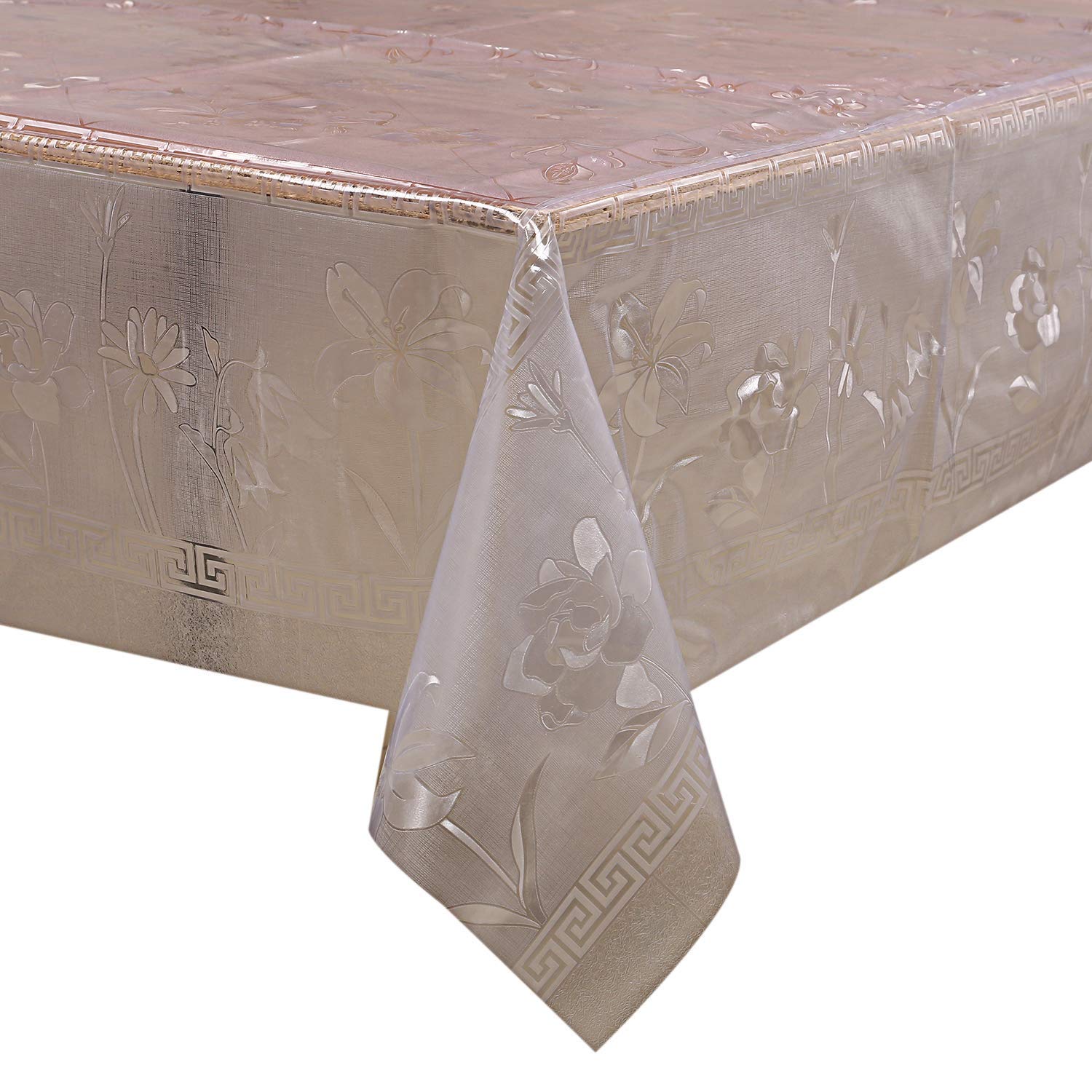 Kuber Industries 6 Seater PVC Dining Table Cover - Embossed Floral Design, Transparent Waterproof Tablecloth for Indoor & Outdoor Use - Perfect for Parties, BBQs, and Everyday Dining