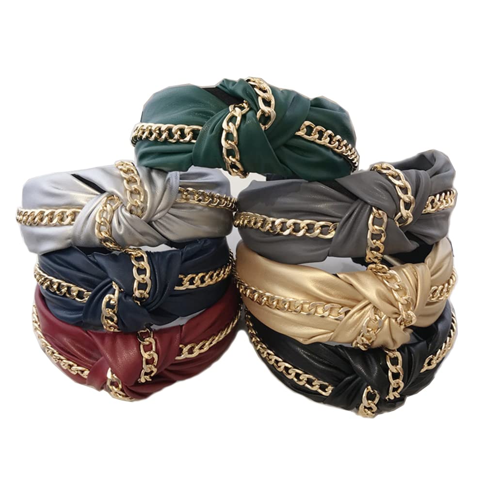 Wiwpar Knotted Headbands for Women - Fashionable Wide Headband with Metal Chain, Vintage Hair Hoop Accessory | Perfect for Casual Wear, Work, and Special Occasions