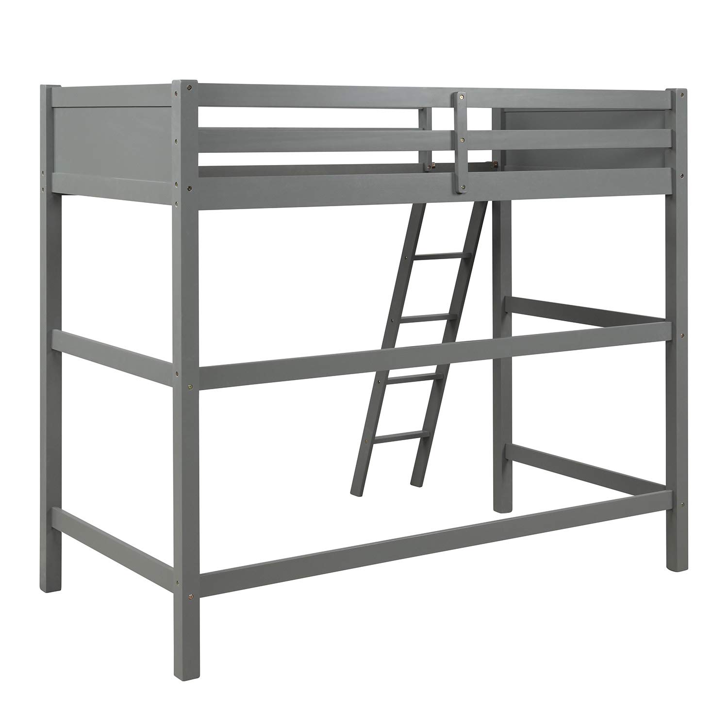 Knocbel Twin Size Loft Bed Frame - Sturdy Wood Platform with Wooden Slats, Safety Guard Rail & Angled Ladder - Space Saving Gray Bed for Kids, Teens & Small Rooms | Perfect for Dorm, Apartment & Studio Living