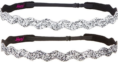 Hipsy Adjustable Non-Slip Fashion Bling Glitter Hair Headbands for Women, Girls & Teens - 2 Pack (Wave Silver & Gunmetal) | Perfect for School, Work, Parties & Everyday Wear