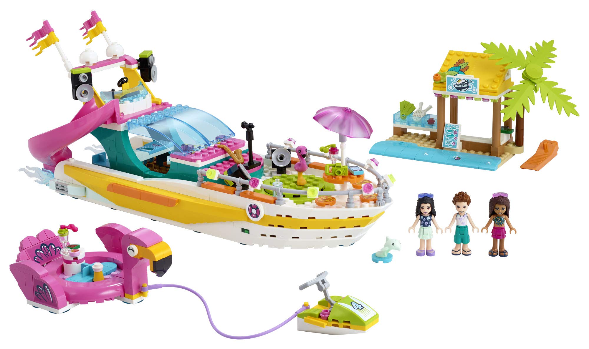 LEGO Friends Party Boat 41433 Building Toy Set with Emma, Andrea & Ethan Mini-Dolls - 640 Pieces, Beach Store & Flamingo Boat - Creative Summer Gift for Kids Ages 6+ | Perfect for Birthday Parties, Pool Play & Imaginative Adventures