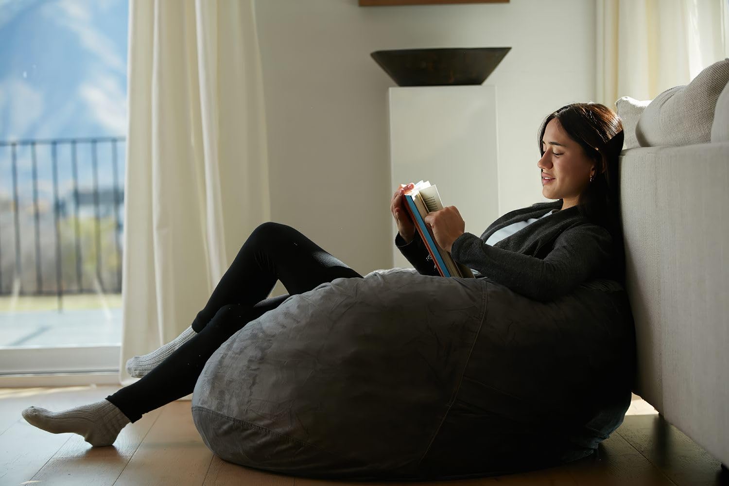 3' Memory Foam Sofa Sack Bean Bag Chair - Soft Microfiber Cover in Microsuede Gray | Comfortable Medium Size for Living Room, Bedroom & Game Room | Perfect for Relaxing, Gaming & Lounging