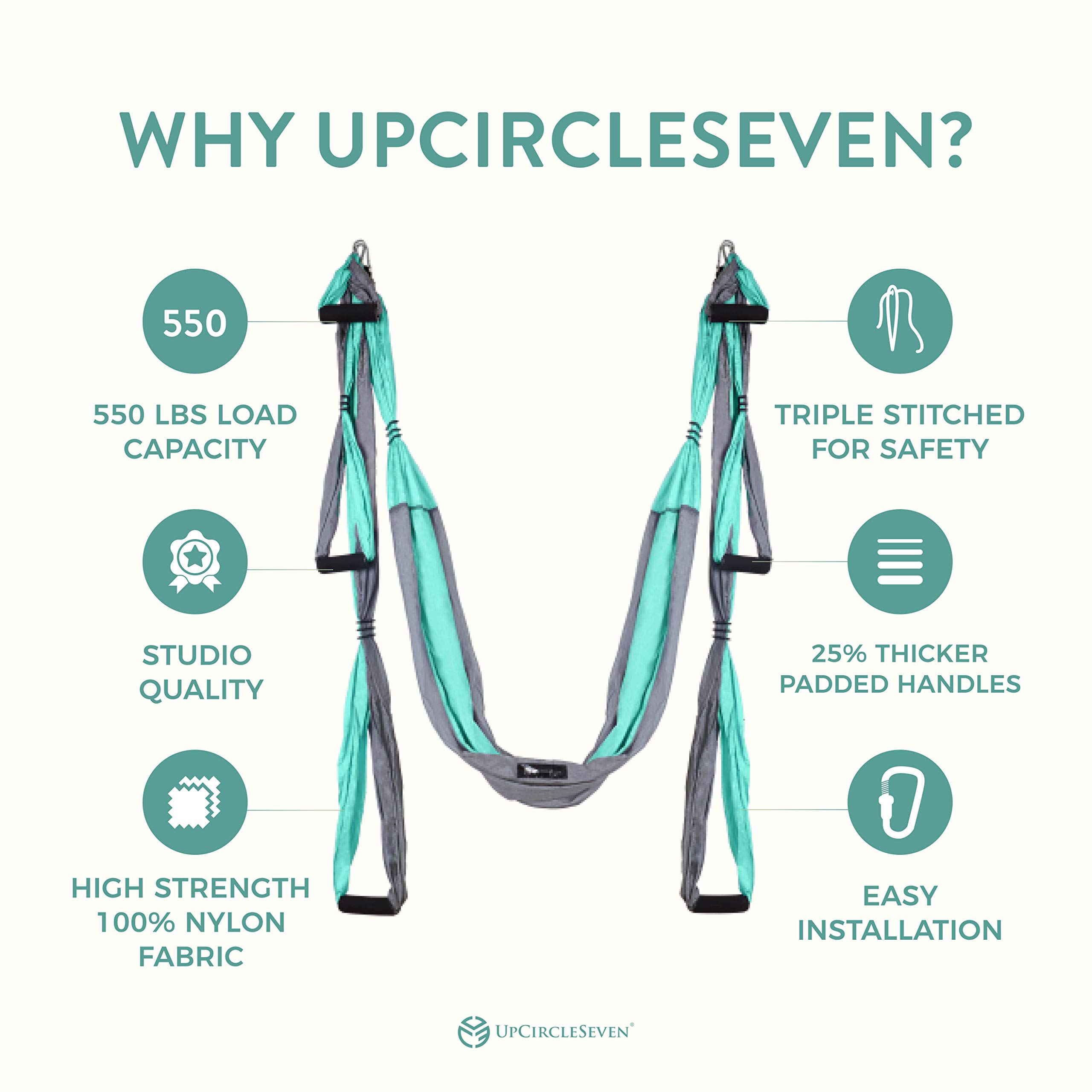 UpCircleSeven Aerial Yoga Swing Set with Ceiling Mount - Professional Silk Hammock for Yoga, Fitness & Aerial Arts - Perfect for Home Gym, Studio & Outdoor Workouts