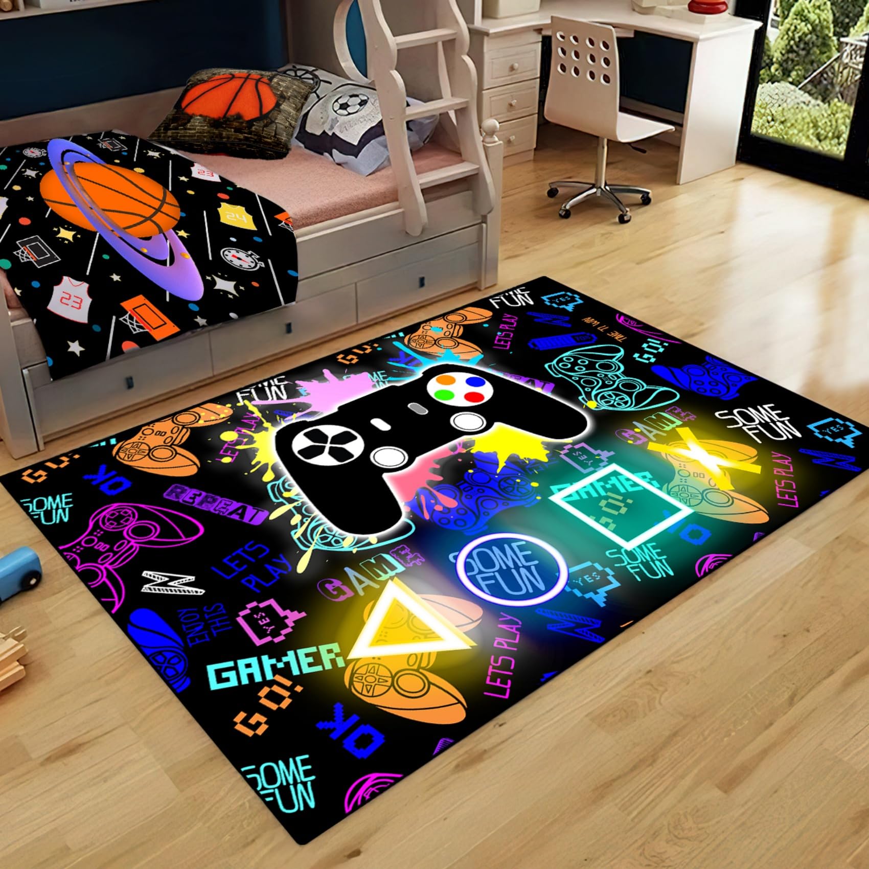 Cool Gaming Area Rugs for Boys & Teens - Video Game Controller Printed Large Carpet for Bedroom & Game Room Decor - Perfect for Teen Boys' Bedroom, Kids Play Area & Gaming Setup