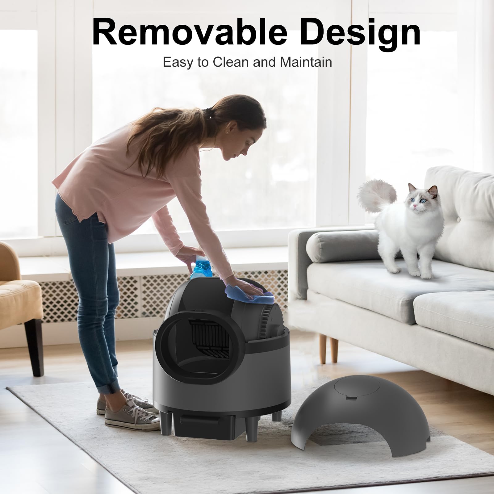 Self Cleaning Cat Litter Box - Extra Large Automatic Litter Box for Multiple Cats with Odor Control, Anti-Pinch Safety Protection - Includes Mat & Waste Bags - Perfect for Busy Pet Owners & Multi-Cat Households