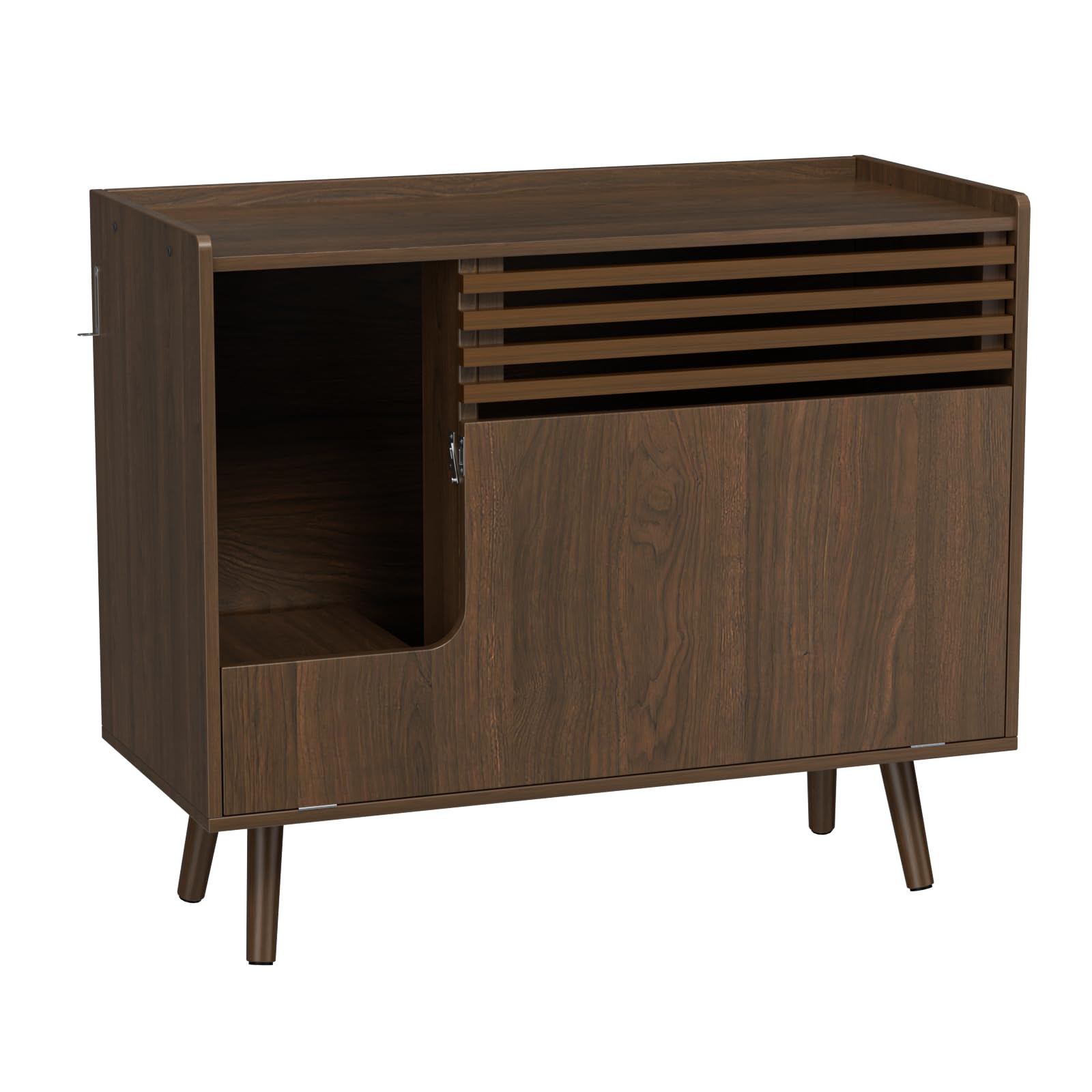 Mid-Century Modern Cat Litter Box Enclosure Furniture - Hidden Litter Box Cabinet with Scratch Pad & Flip-Down Door, Brown End Table for Living Room & Bedroom Cat Washroom Solution
