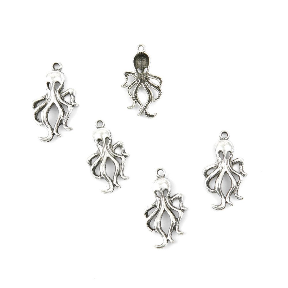 Antique Silver Tone Octopus Charms for Jewelry Making - Bulk Wholesale Supplies (73285) - Perfect for DIY Bracelets, Necklaces & Craft Projects