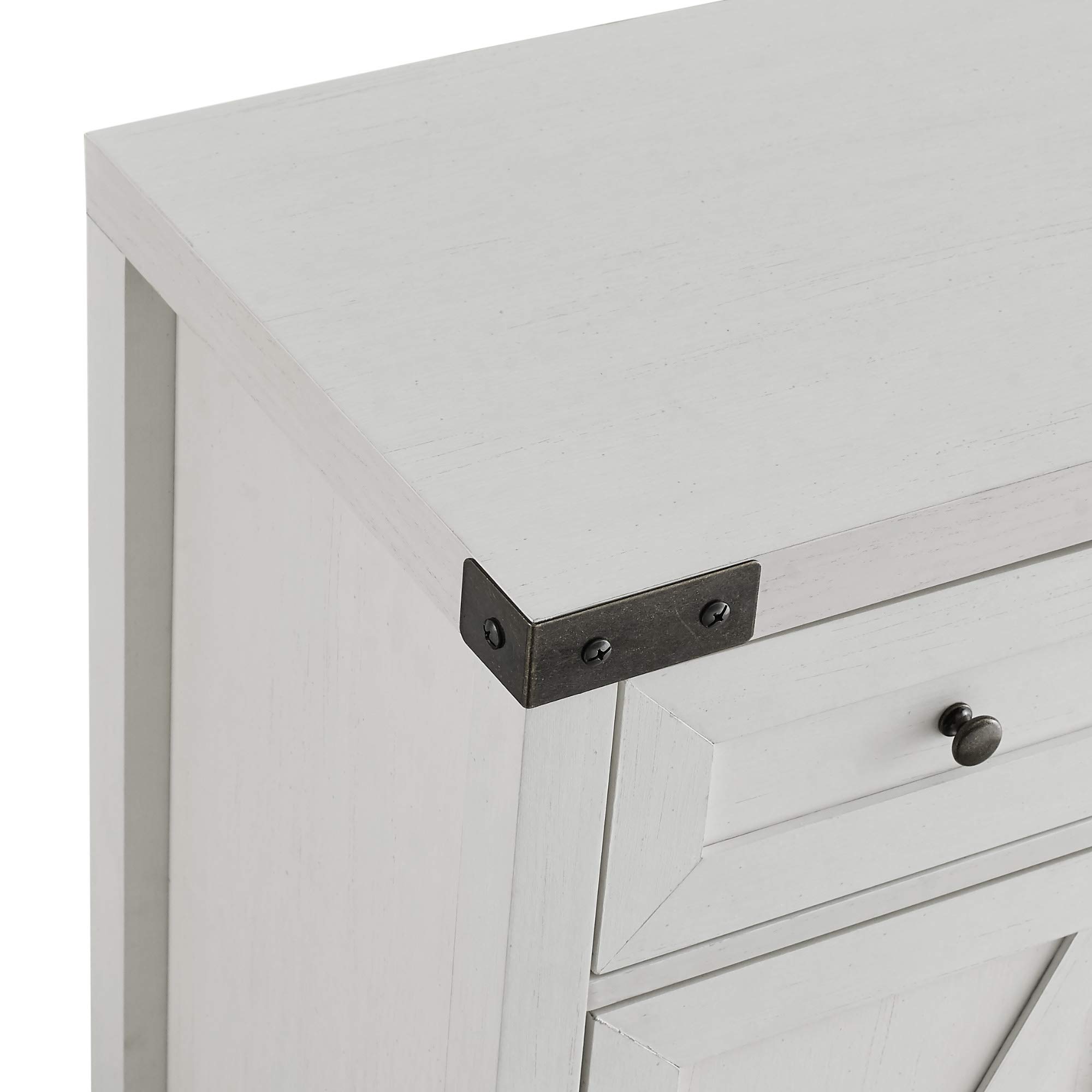 Walker Edison Farmhouse Double Barn Door Kitchen Storage Cabinet with Drawer, 30 Inch, Brushed White - Perfect for Pantry Organization & Rustic Home Decor