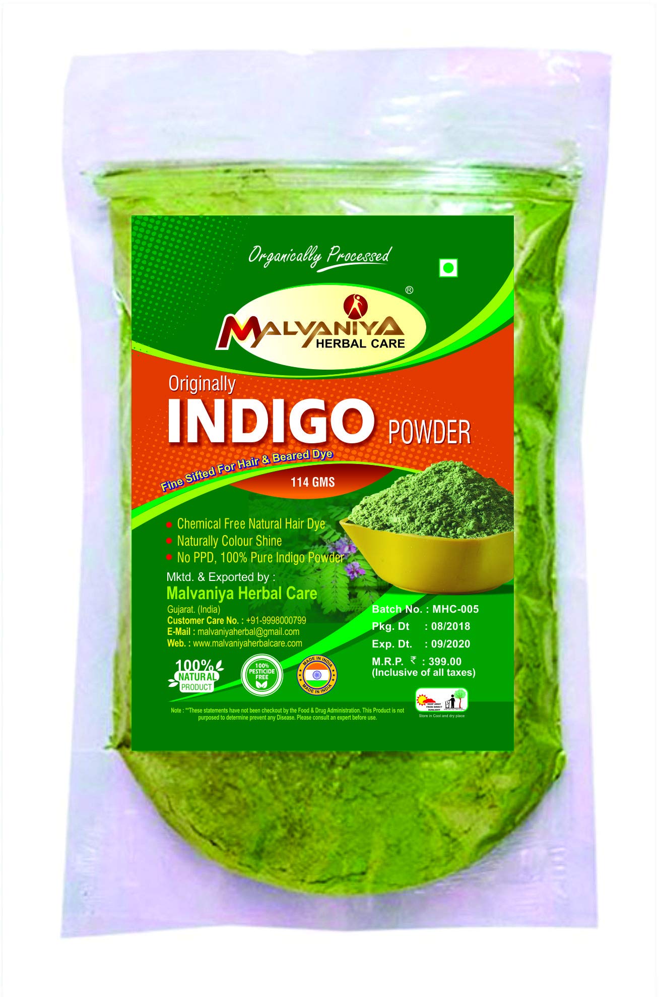Natural Malvaniya Herbal Indigo Powder for Hair & Beard Dye - 100% Pure Black Hair Color (114g) | Safe Chemical-Free Gray Coverage for Men & Women | DIY Home Hair Coloring & Beard Tinting